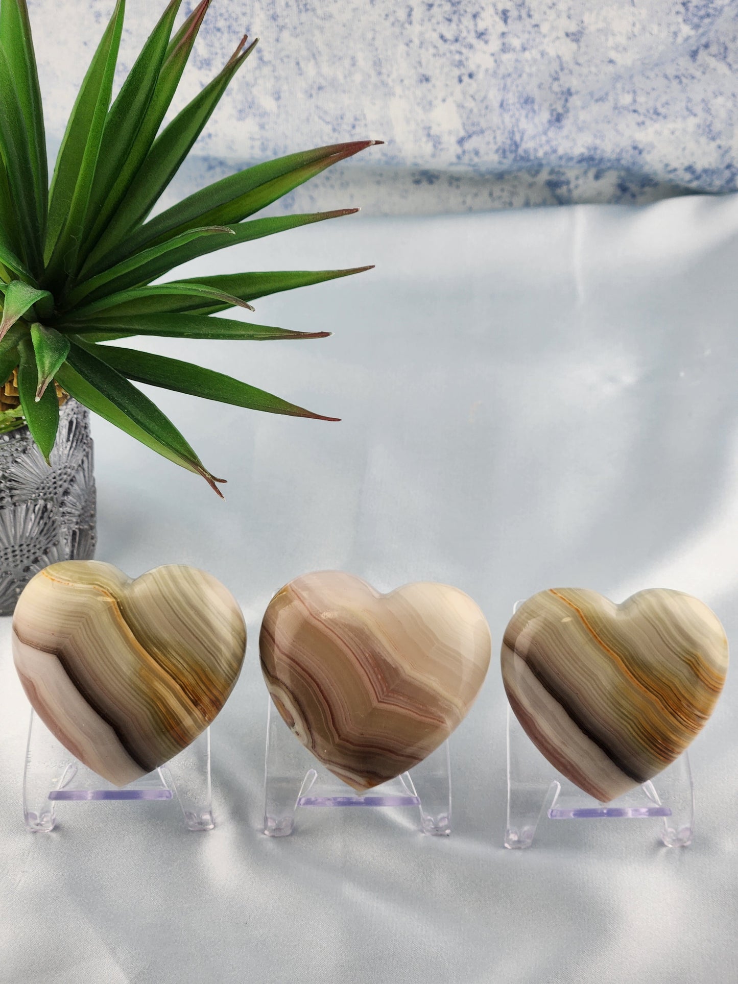 Banded Pink + Green Onyx Calcite Hearts