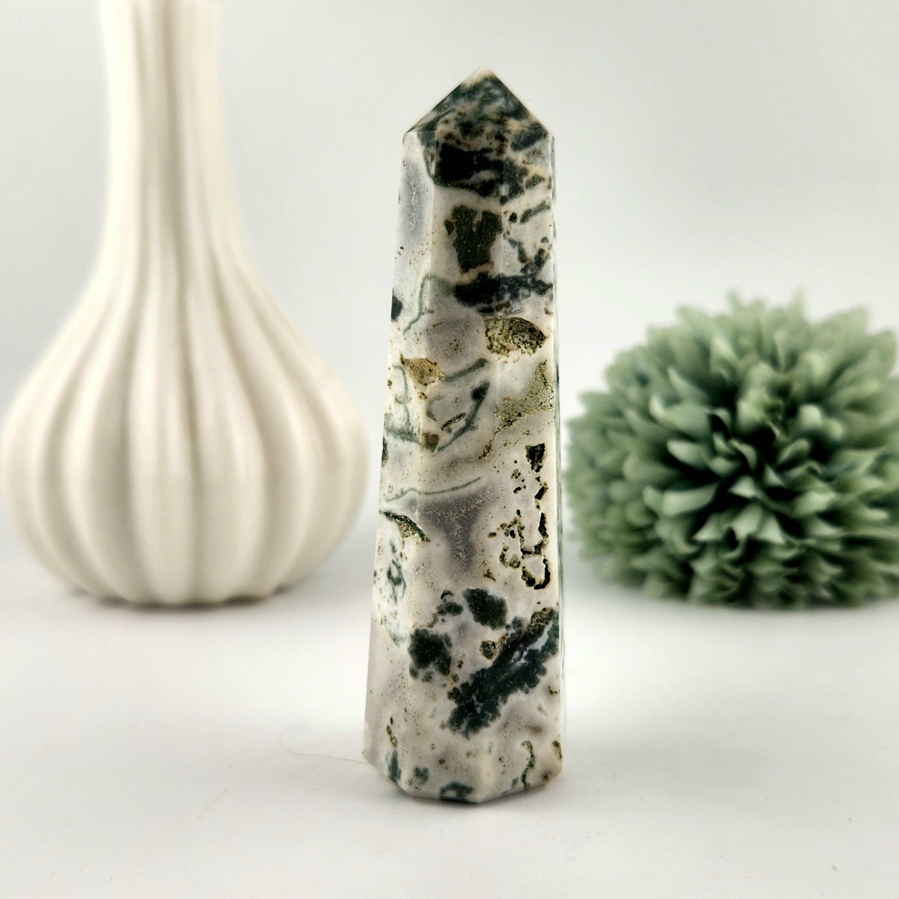 Moss Agate Small Obelisk