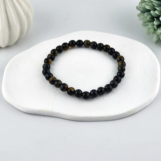 Blue Tigers Eye Beaded Bracelet - 6mm
