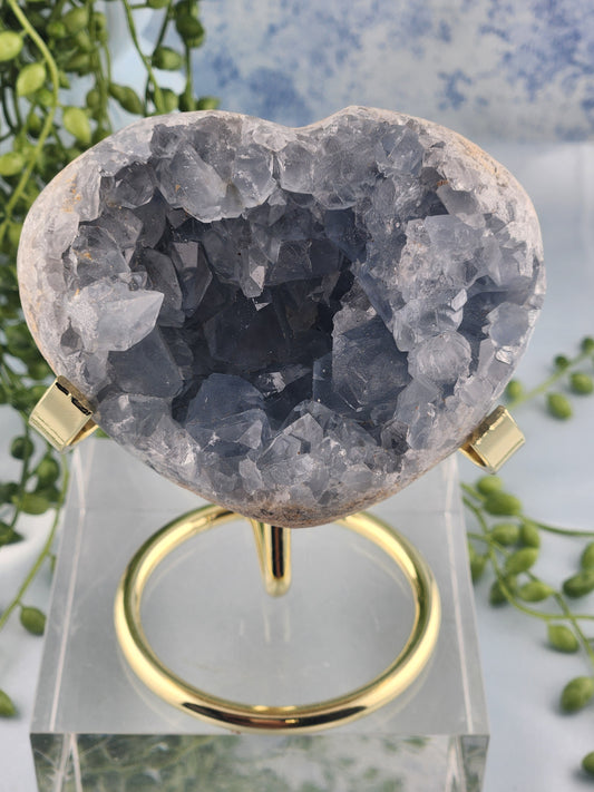 Celestite Heart On Gold Stand