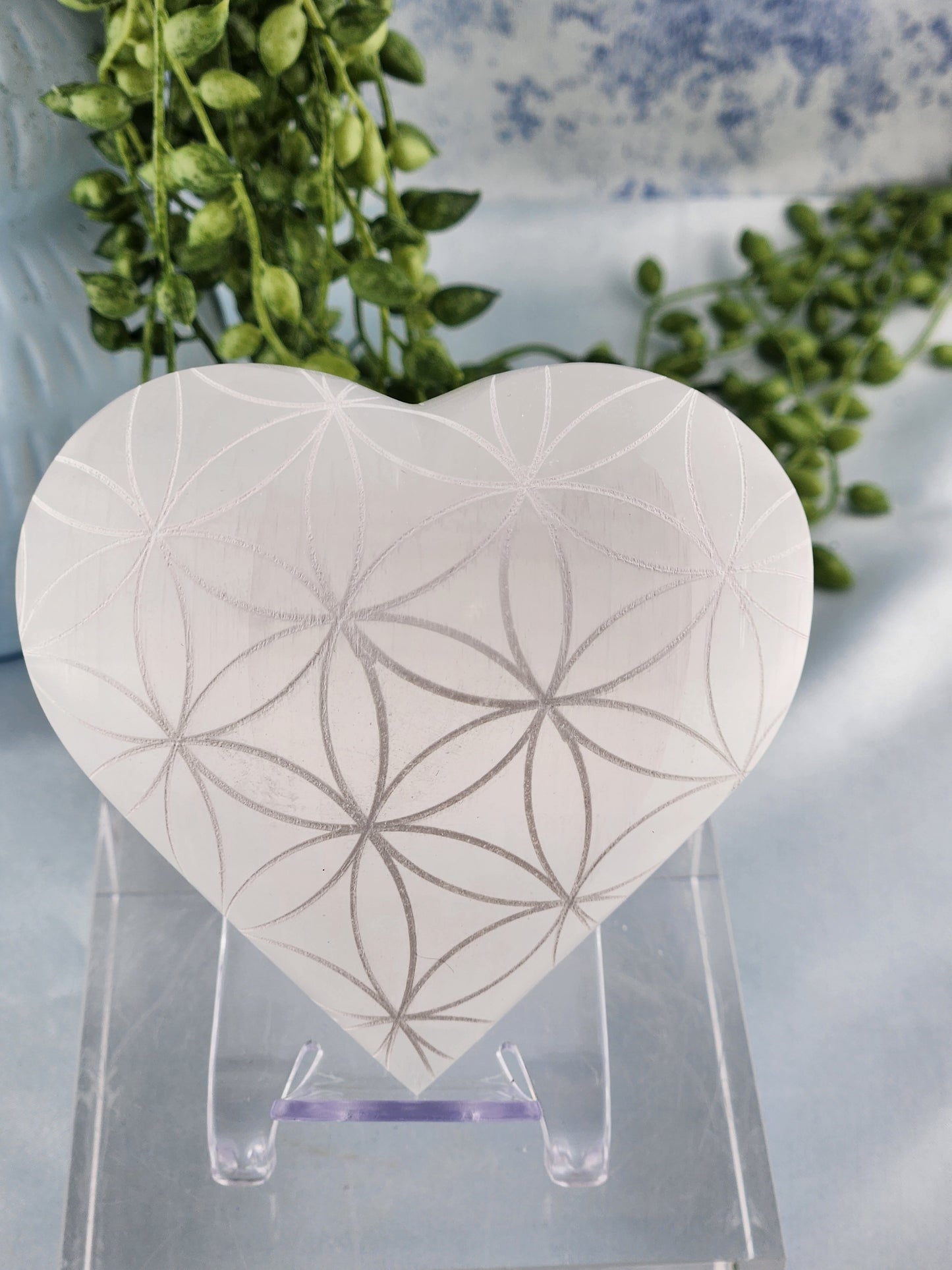 Engraved Selenite Heart - Large