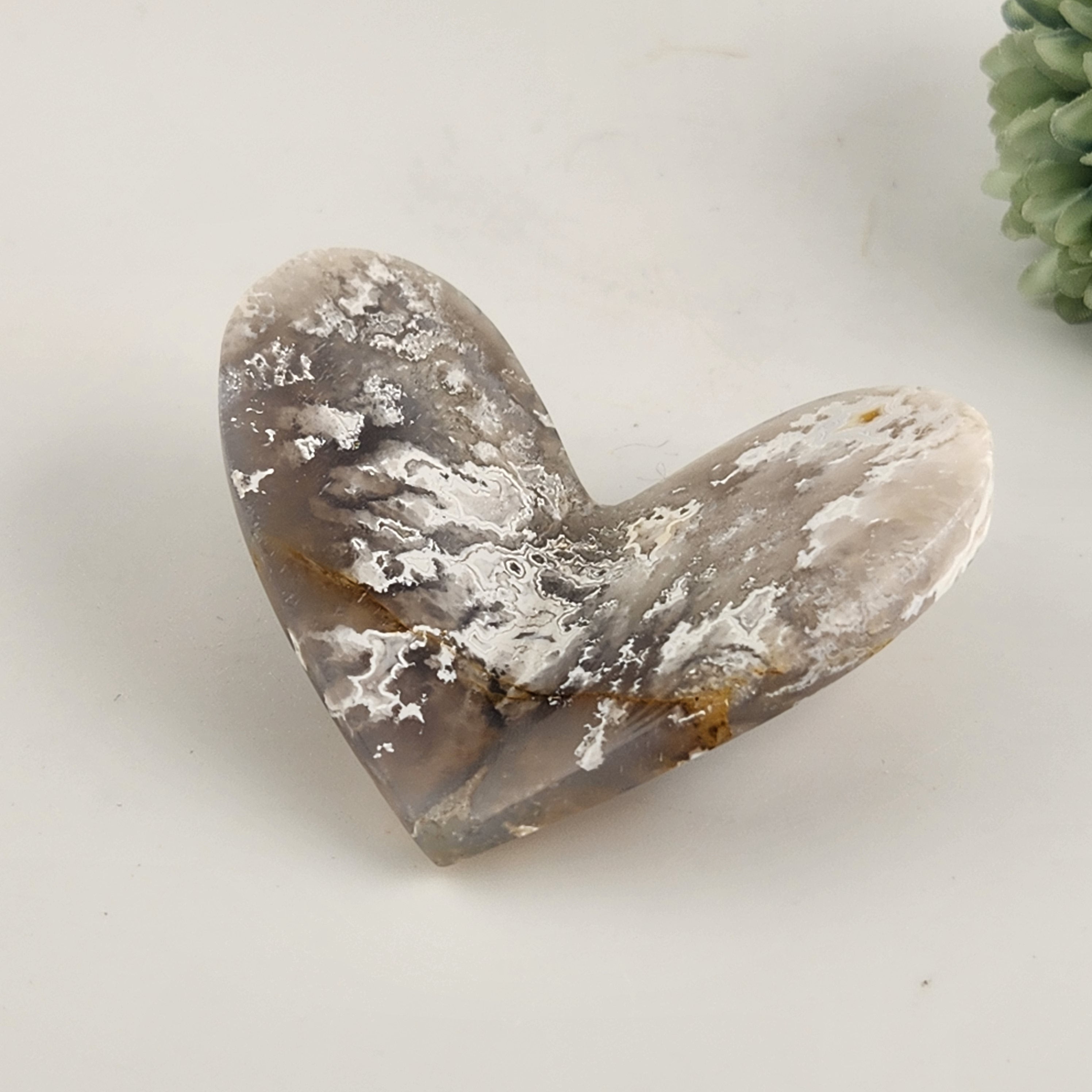 White Plume Agate 3D Heart