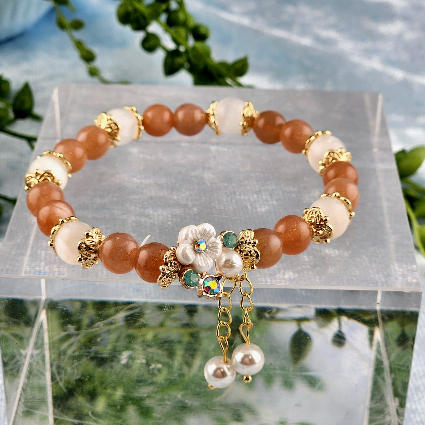 Peach Moonstone + Selenite Bracelet