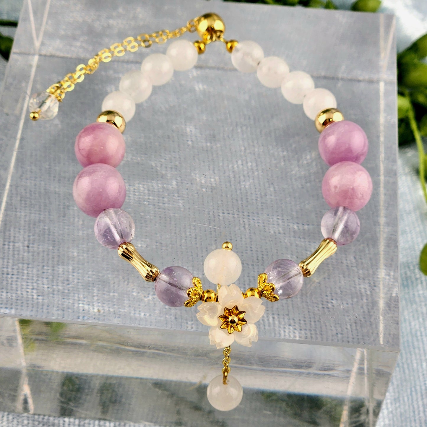 Kunzite + Amethyst + Clear Quartz Bracelet