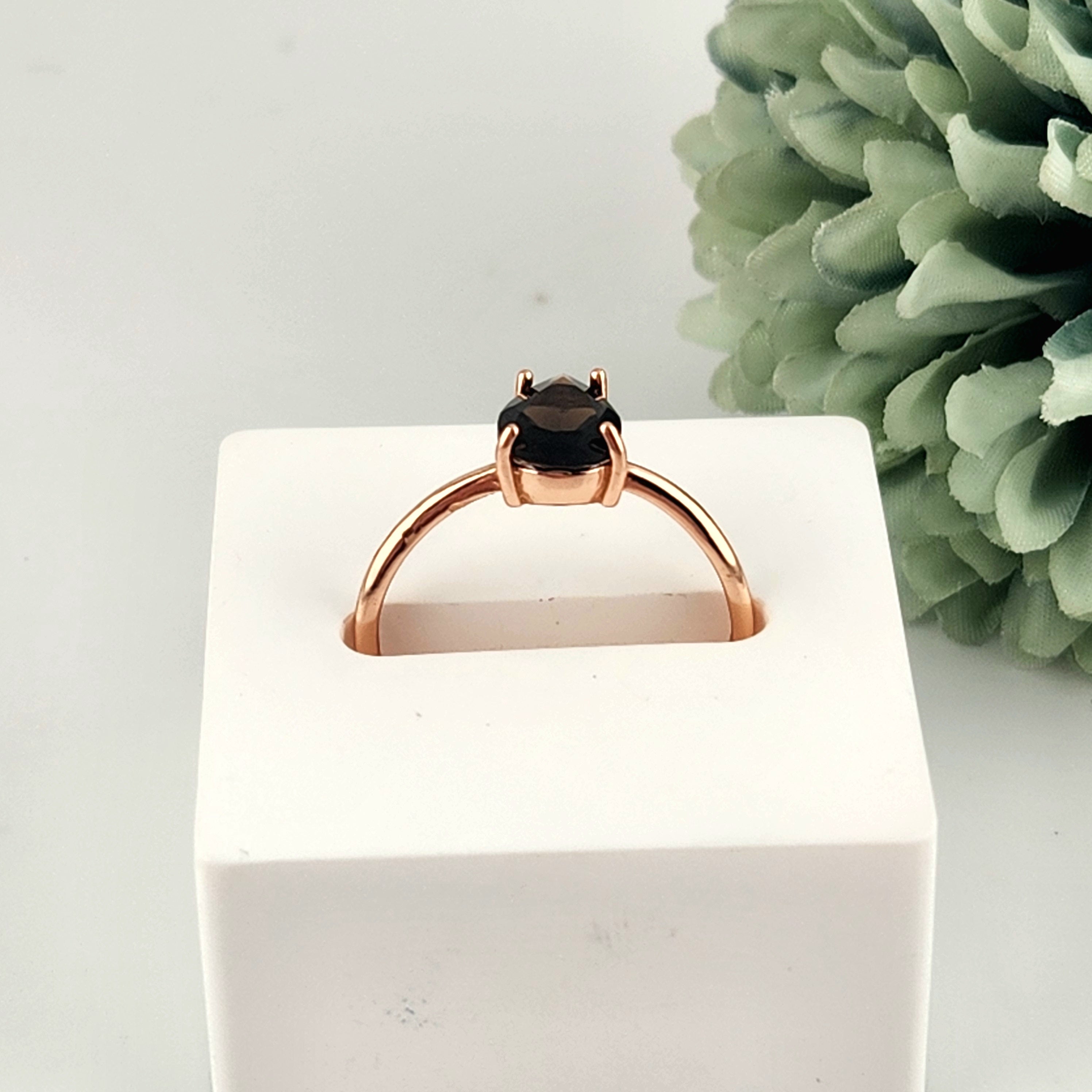 Smokey Quartz Rose Gold Ring - Adjustable S925