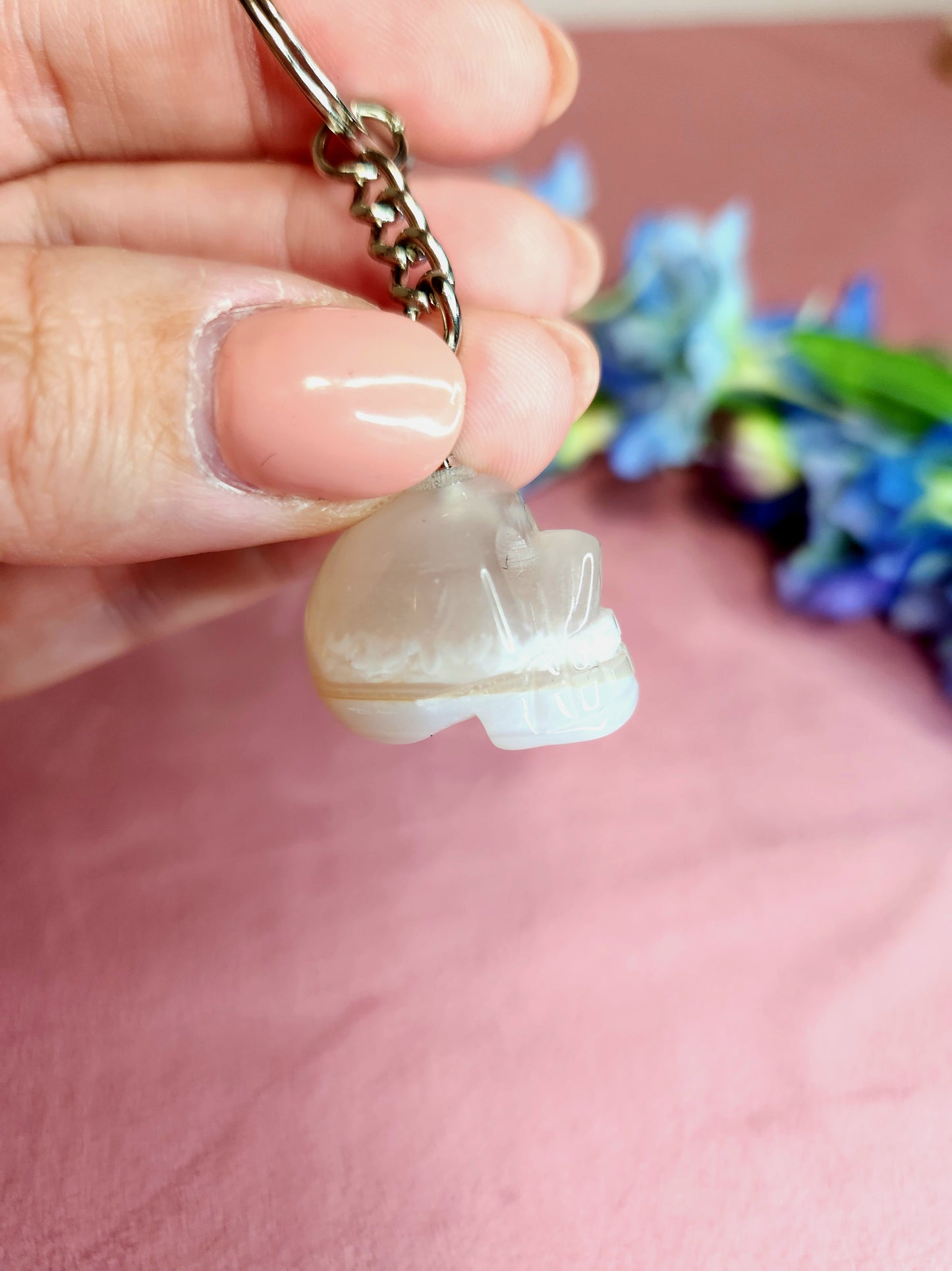 Banded Agate Skull Keyring