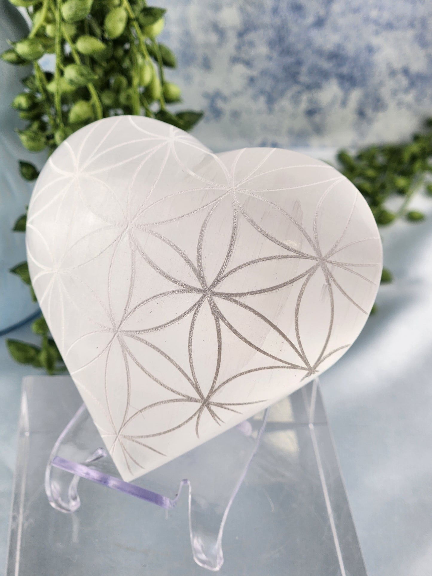 Engraved Selenite Heart - Large