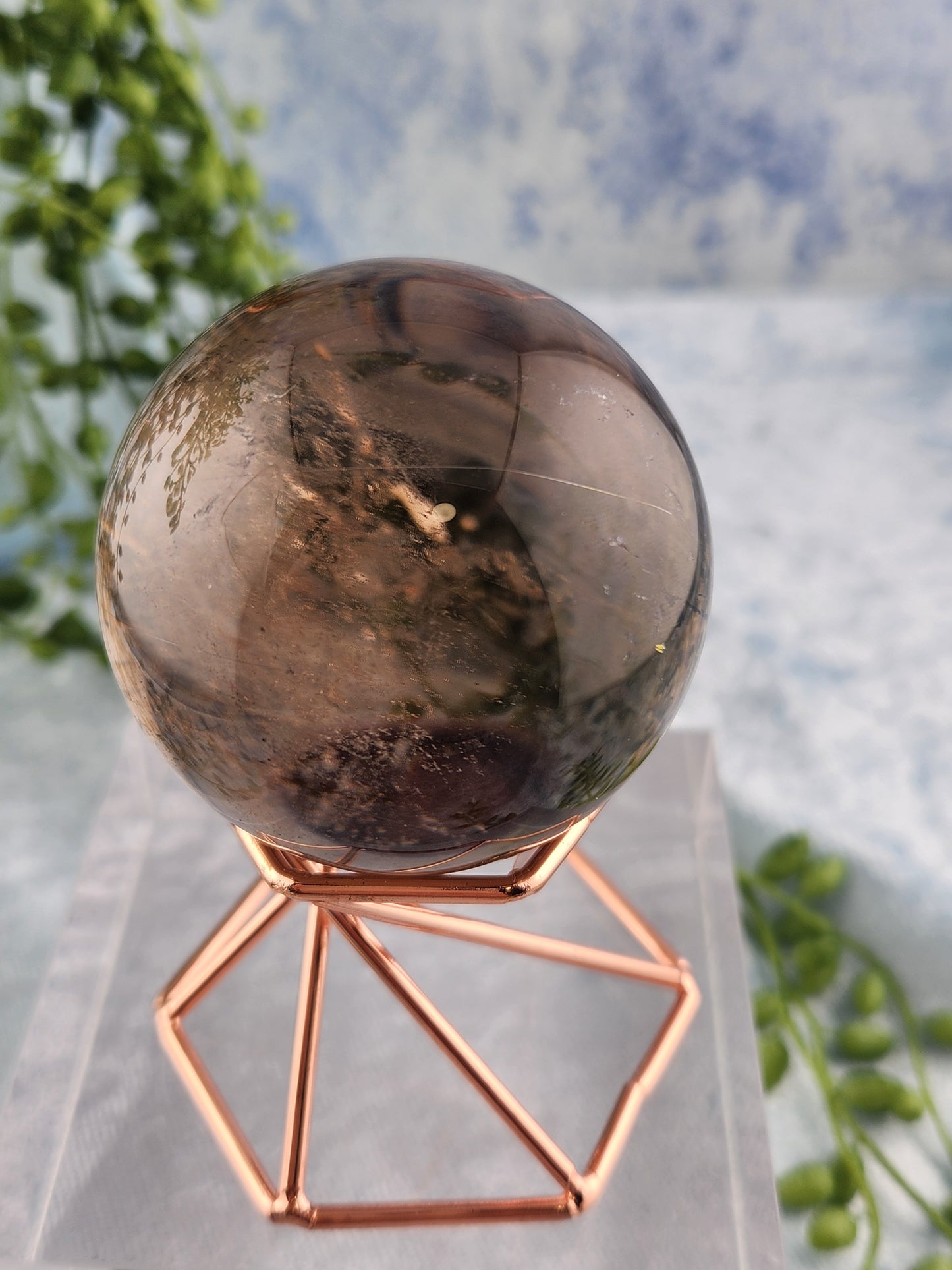 Gold Rutile In Smokey Quartz Sphere