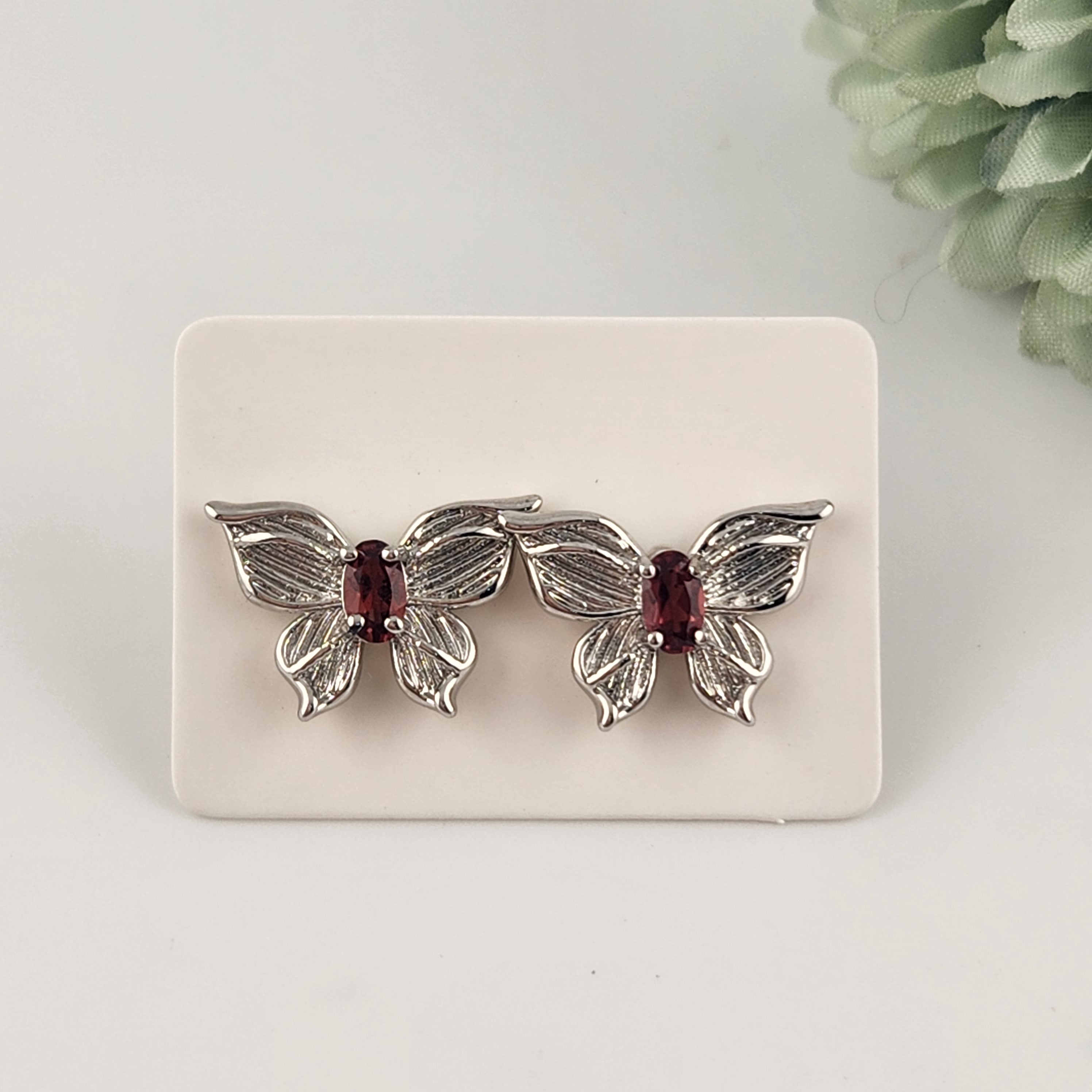 Garnet Butterfly S925 Earrings
