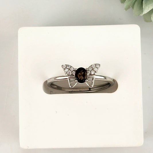 Smokey Quartz Butterfly Ring - Adjustable S925
