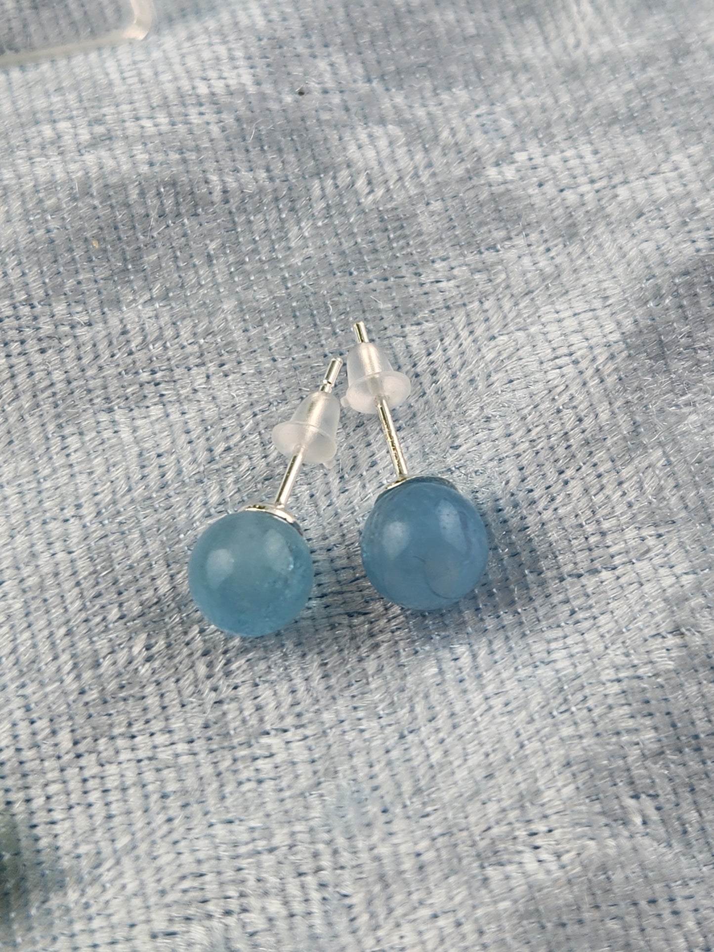 Aquamarine Stud Earrings - Sterling Silver 925