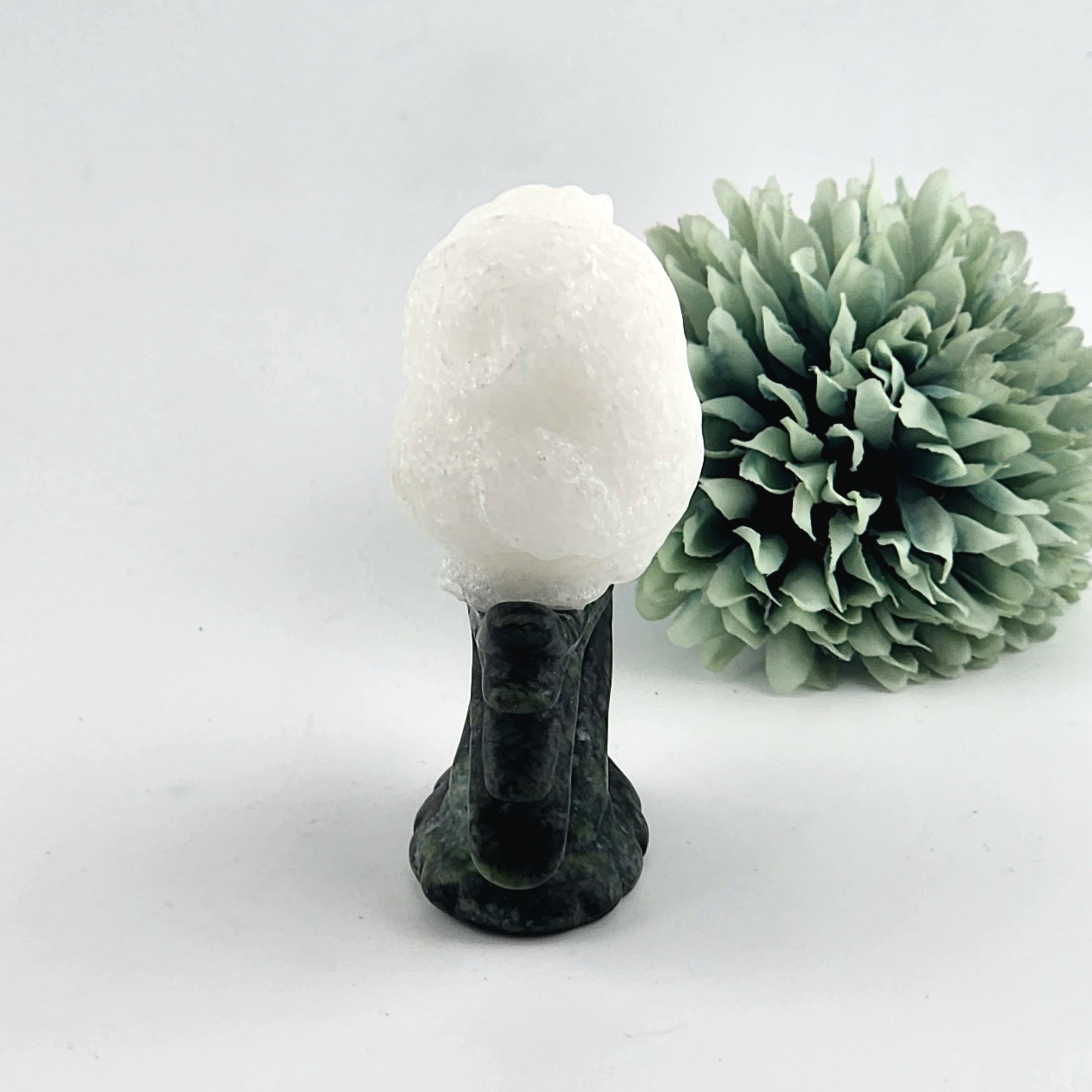 White Jade Owl on Green Jade Branch