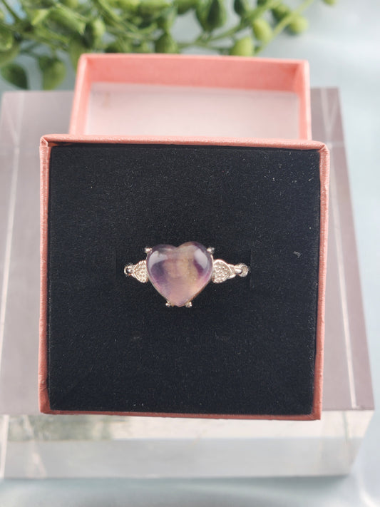 Rainbow Fluorite Heart Shaped Adjustable 925 Sterling Silver Ring