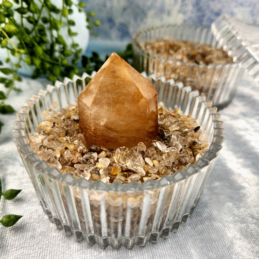 Gold Rutile Chips In Glass Jar