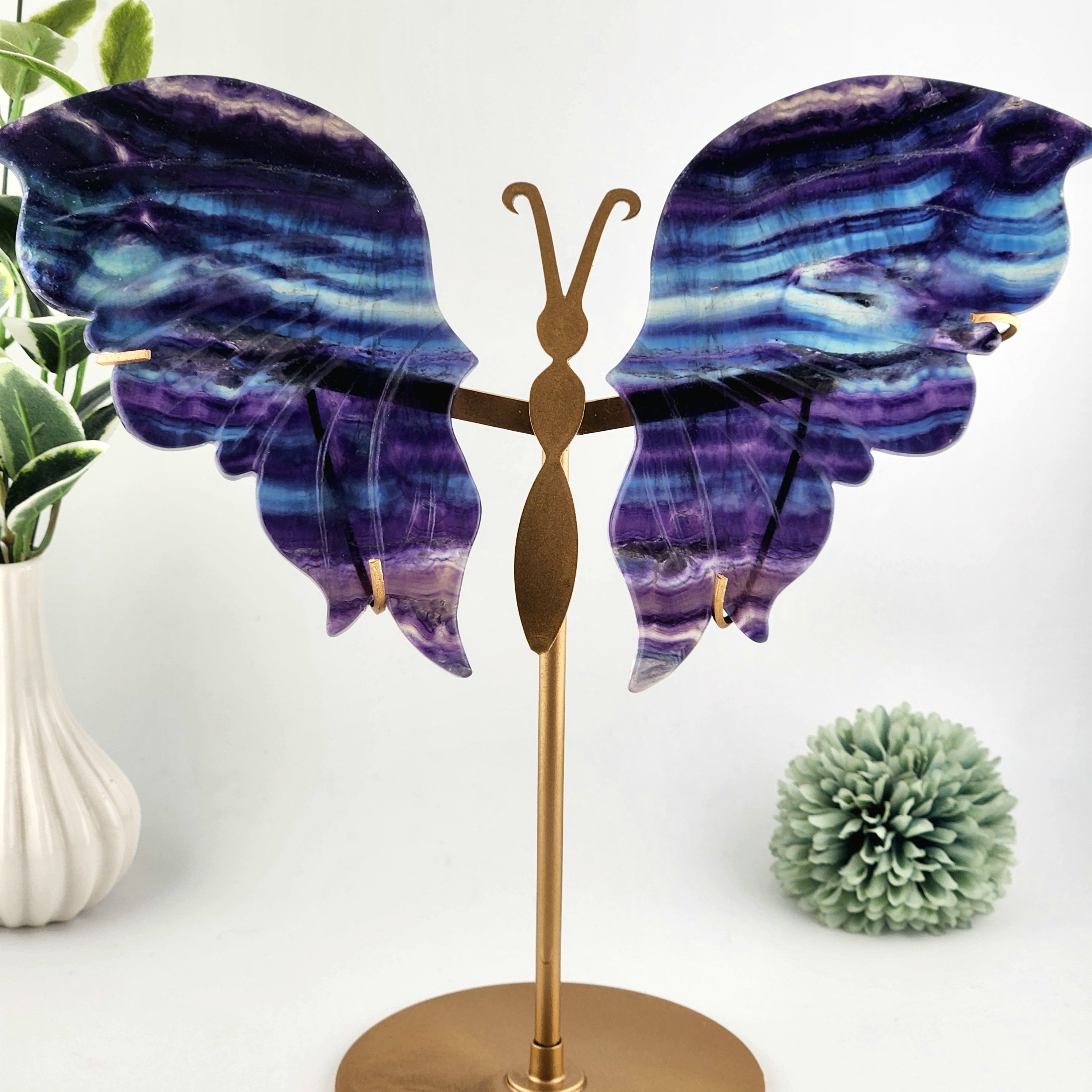 Fluorite Butterfly Wings On Custom Gold Stand