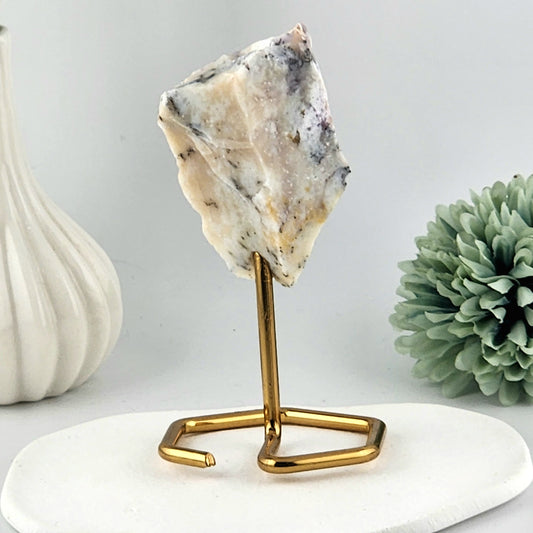 Dendritic Opal Raw On Gold Stand