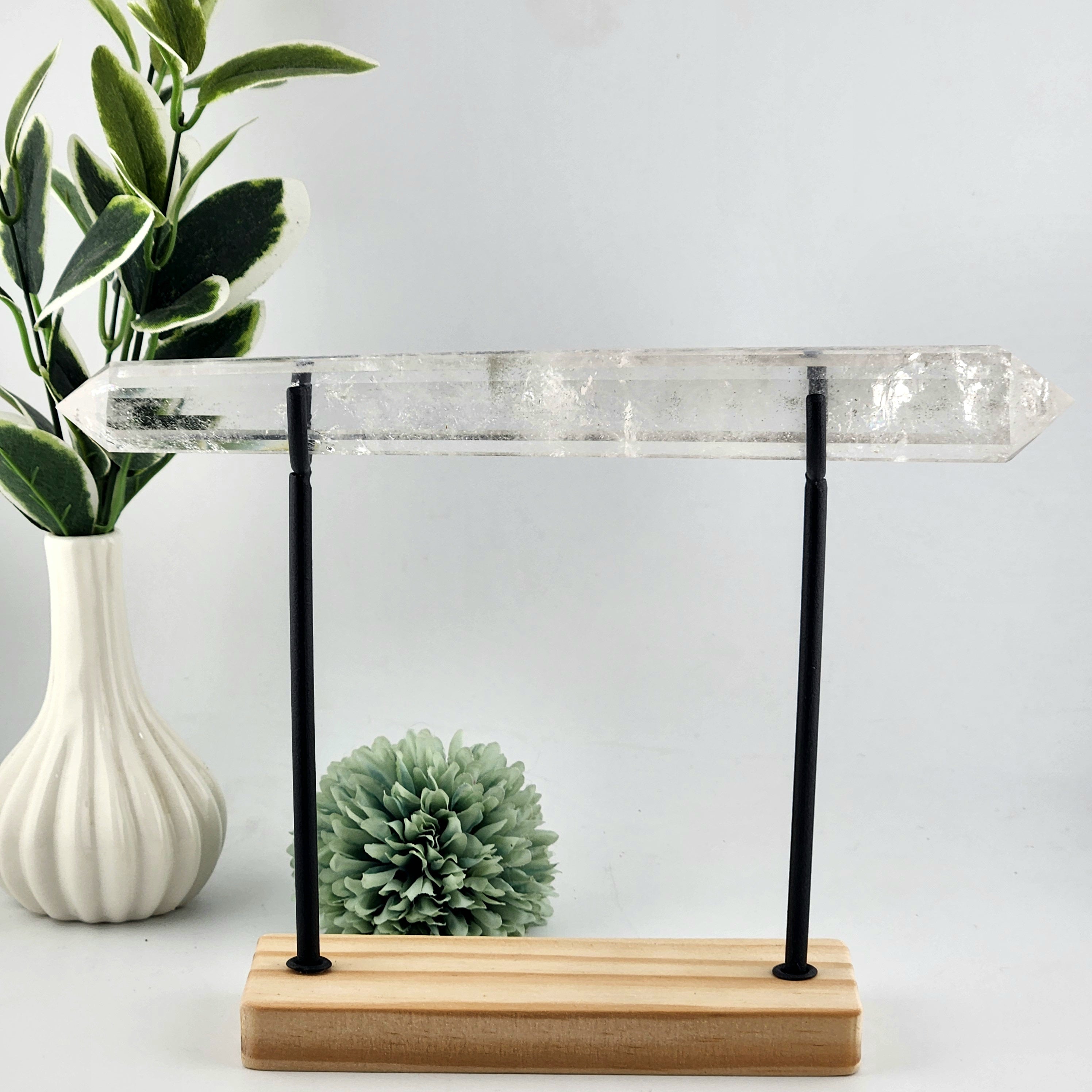Clear Quartz Faceted Double Terminated Point on Stand