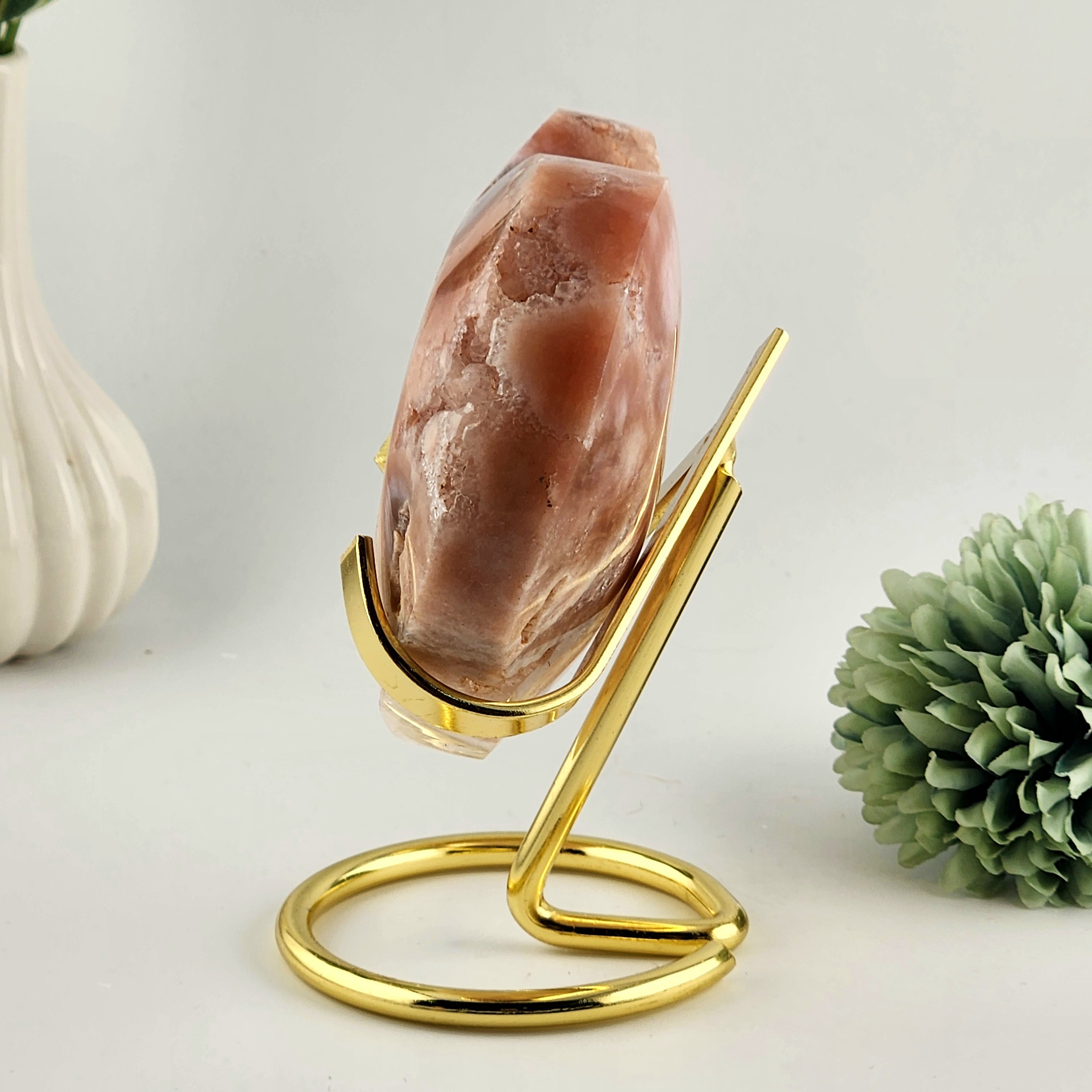 Pink Flower Agate Heart