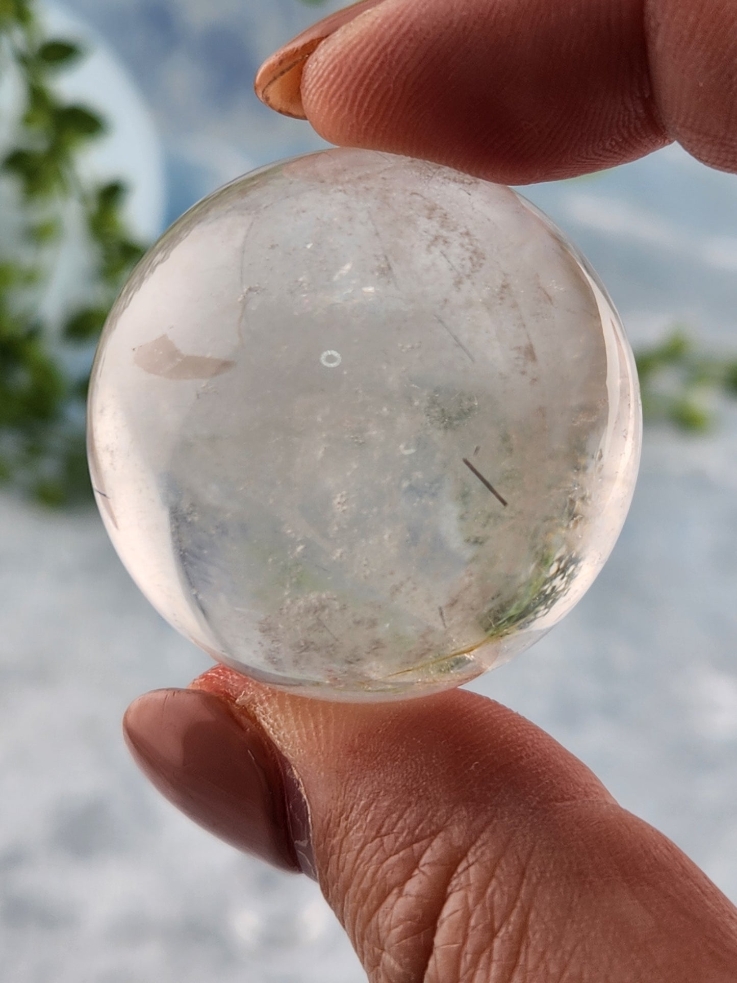 Black Rutile in Clear Quartz Sphere