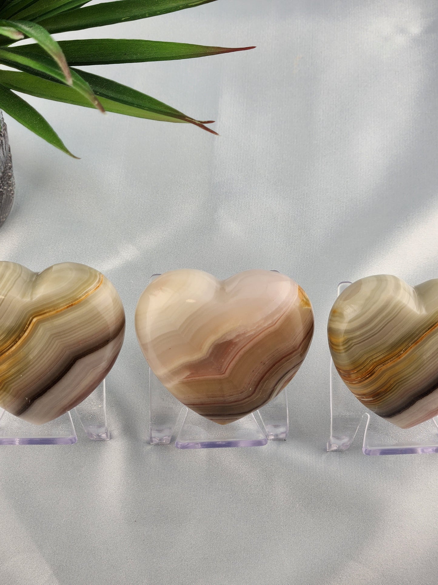 Banded Pink + Green Onyx Calcite Hearts