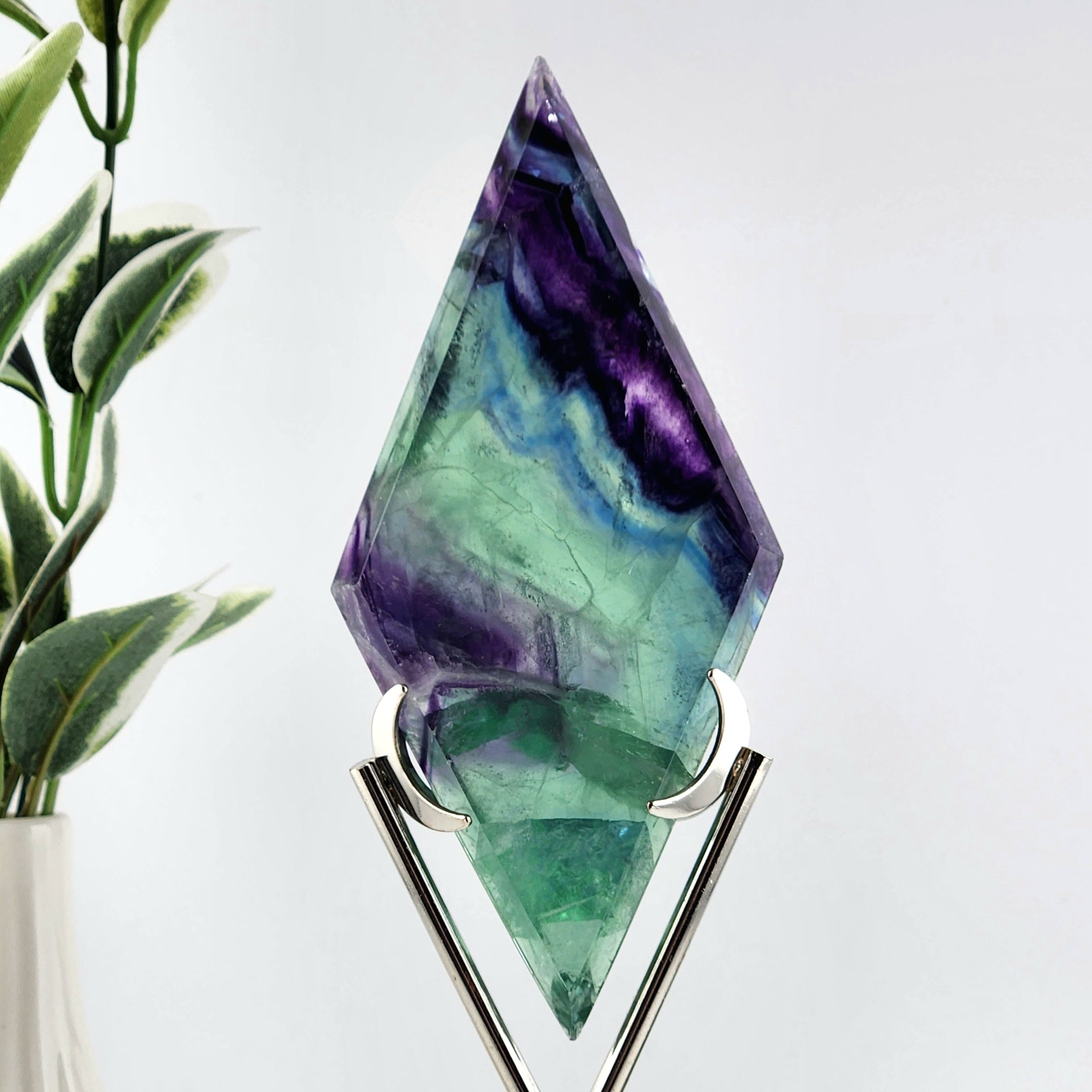 Fluorite Diamond On Silver Stand