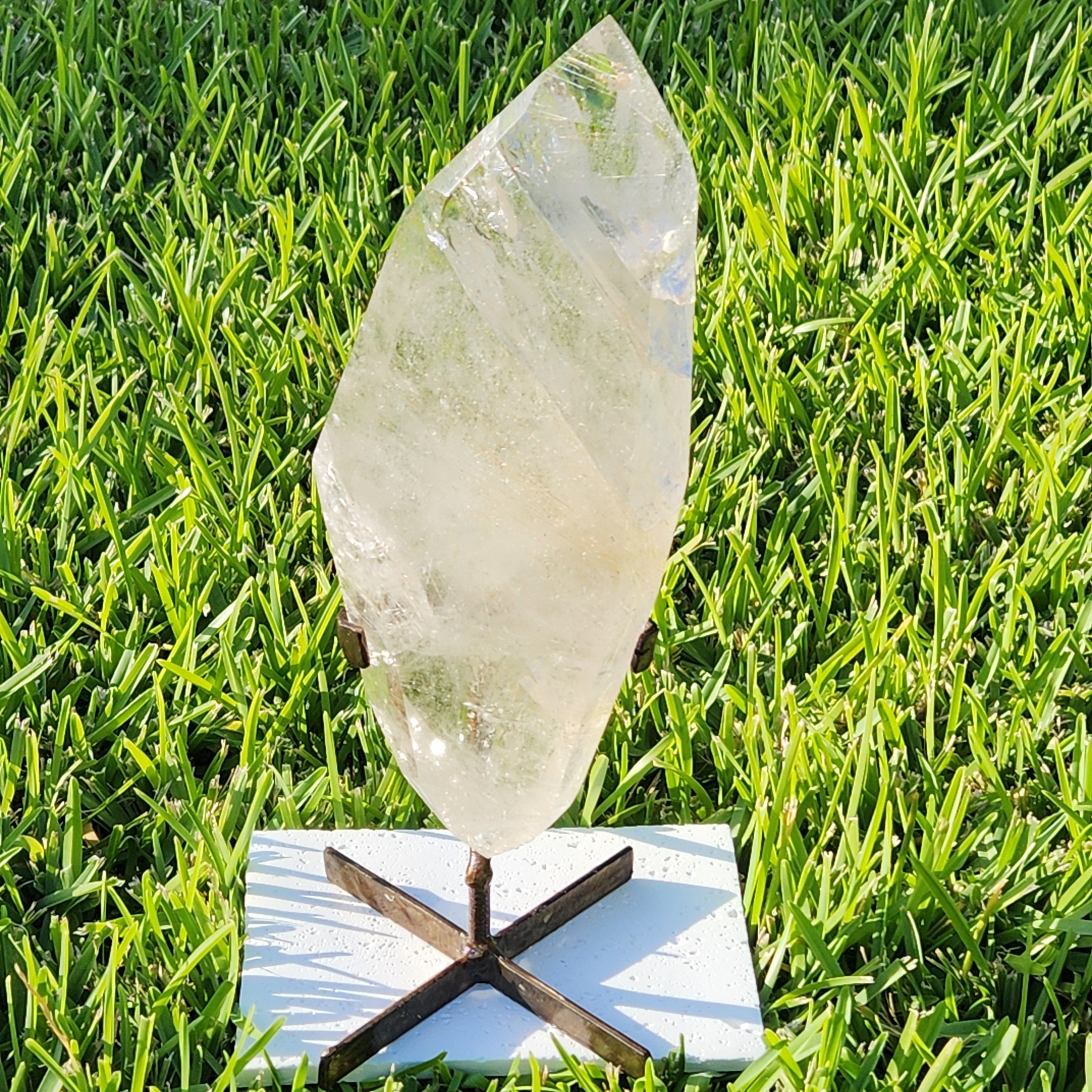 Gold Rutile Clear Quartz Statement Freeform On Custom Stand