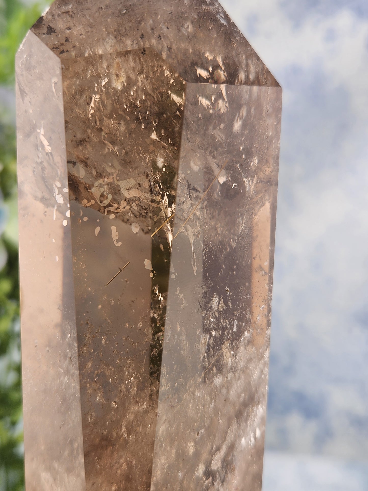 Gold Rutile in Smokey Quartz Tower