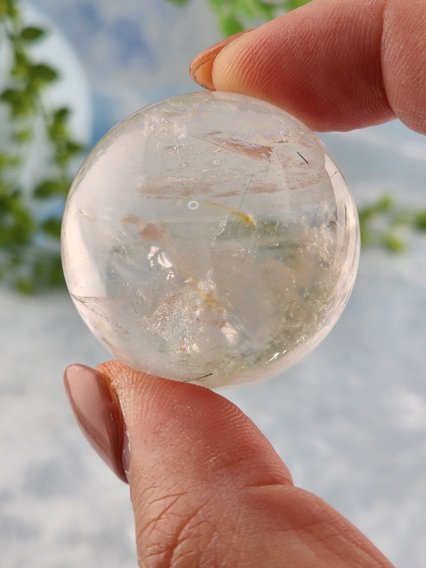 Black Rutile in Clear Quartz Sphere