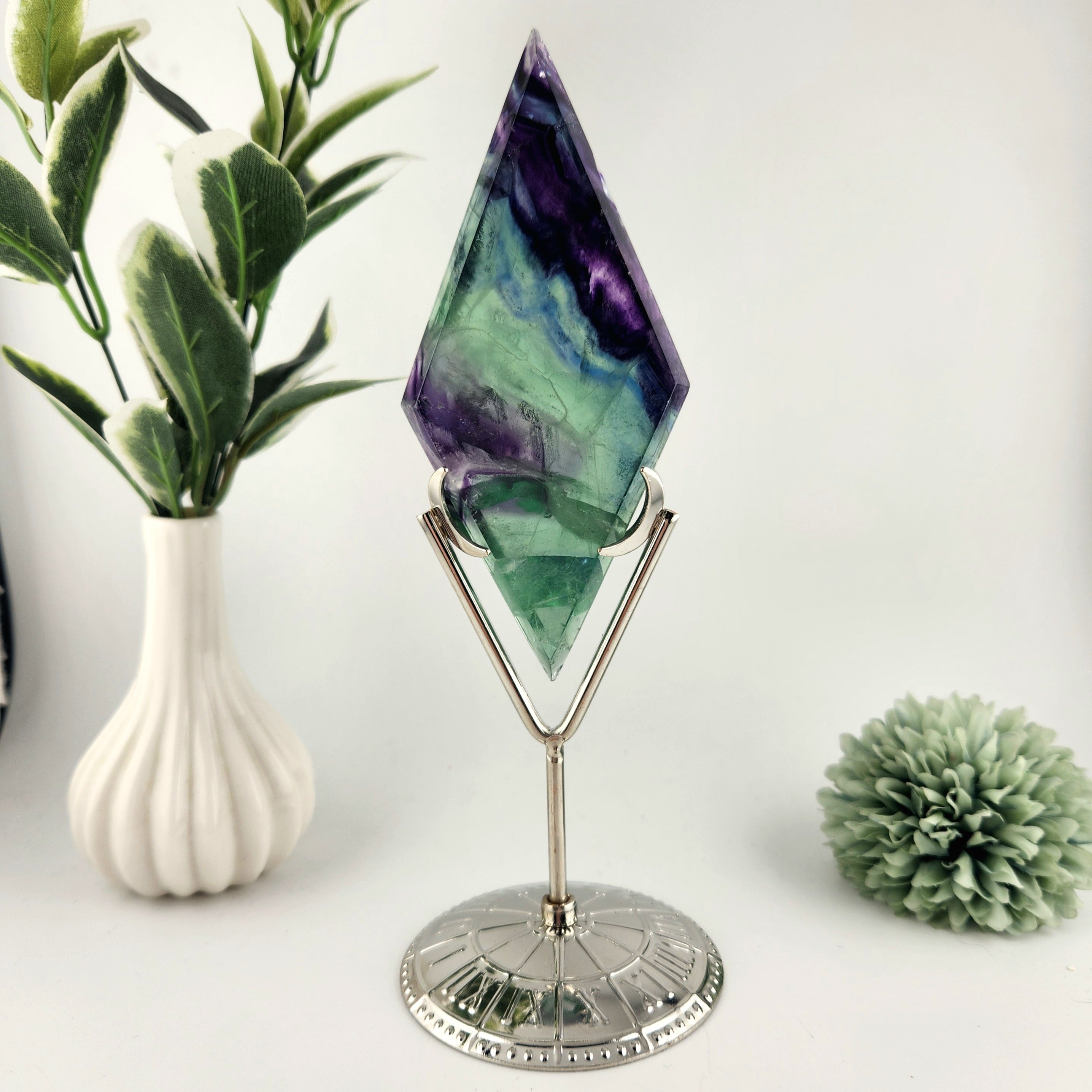 Fluorite Diamond On Silver Stand
