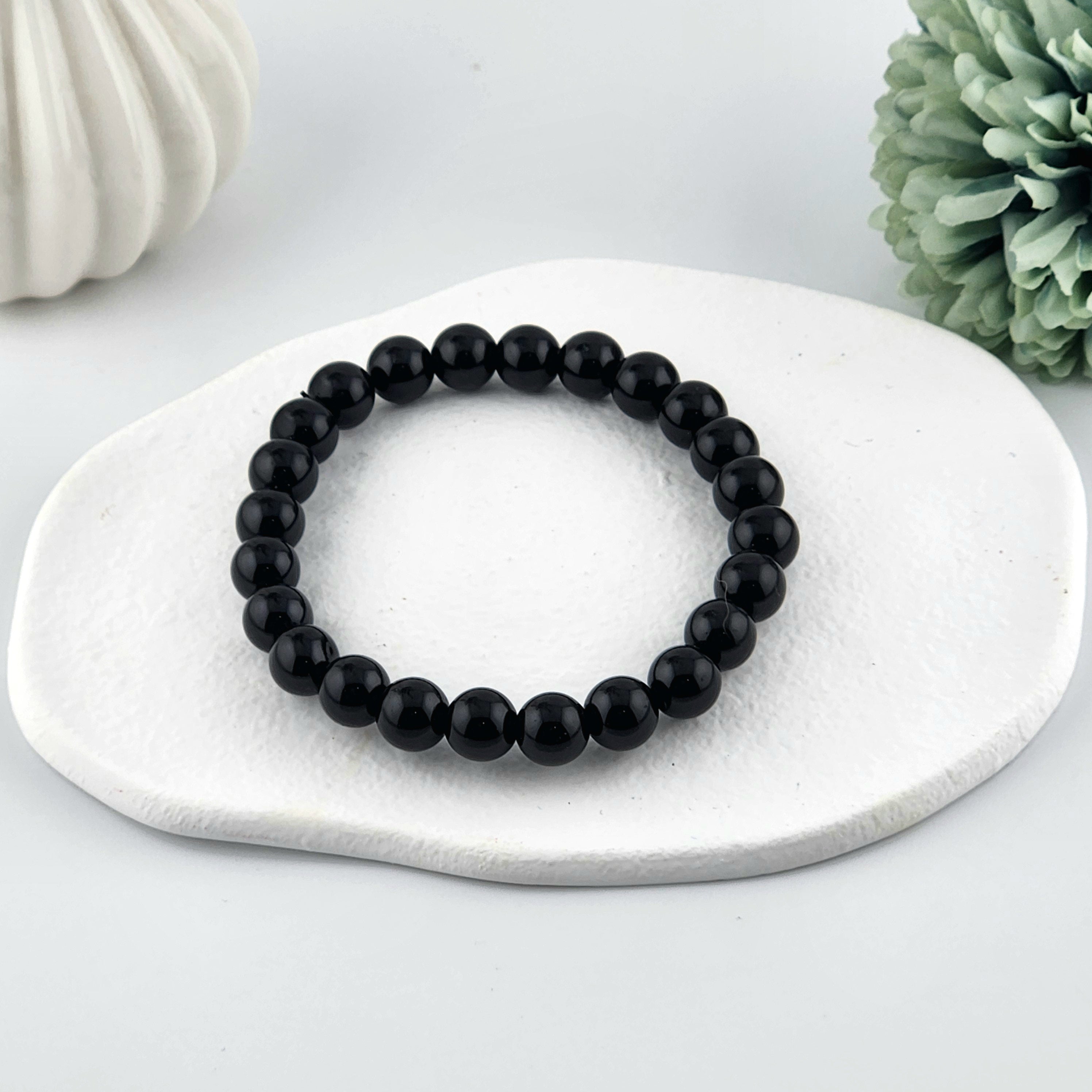 Black Agate Beaded Bracelet - 8mm