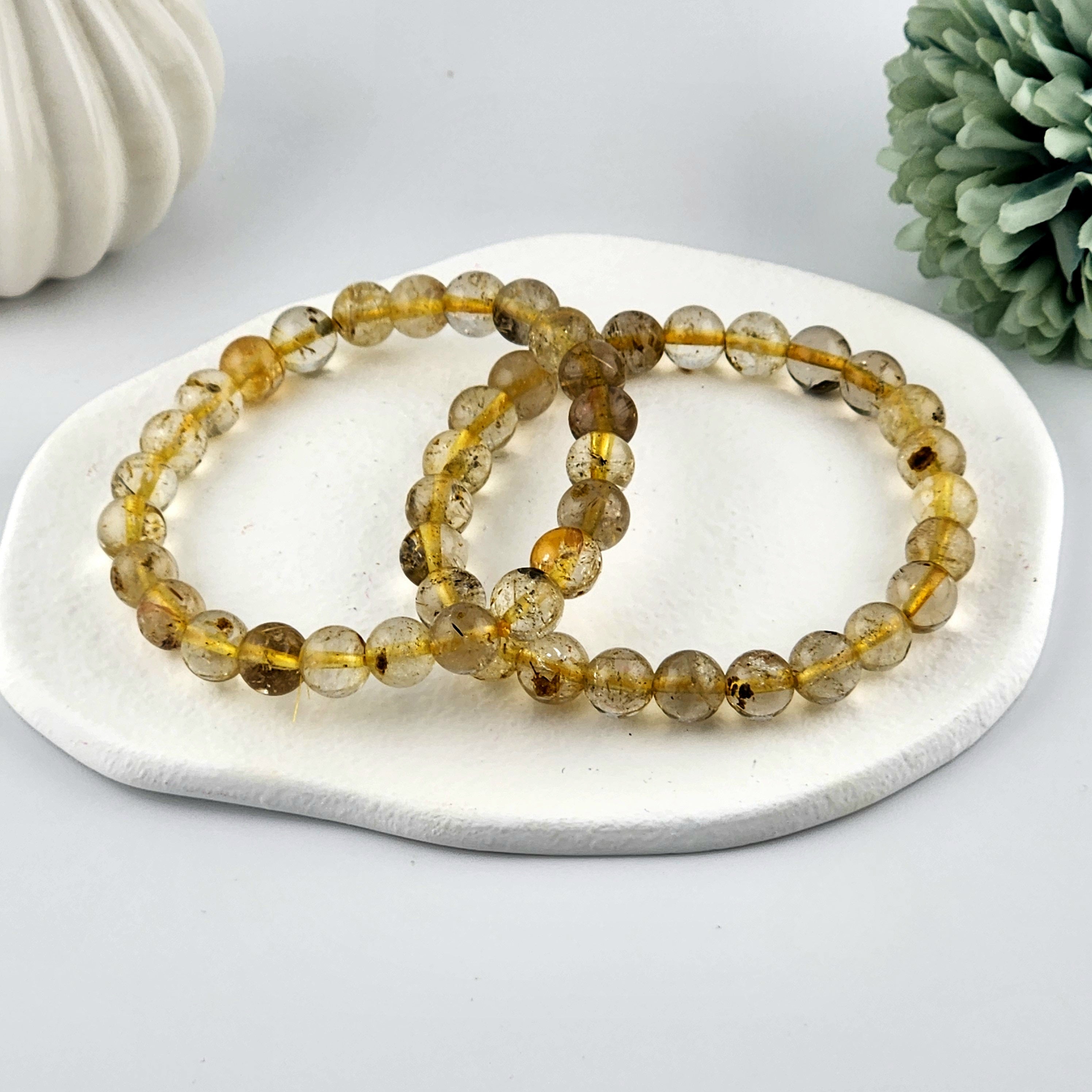 Gold Rutile Quartz Beaded Bracelet - 8mm