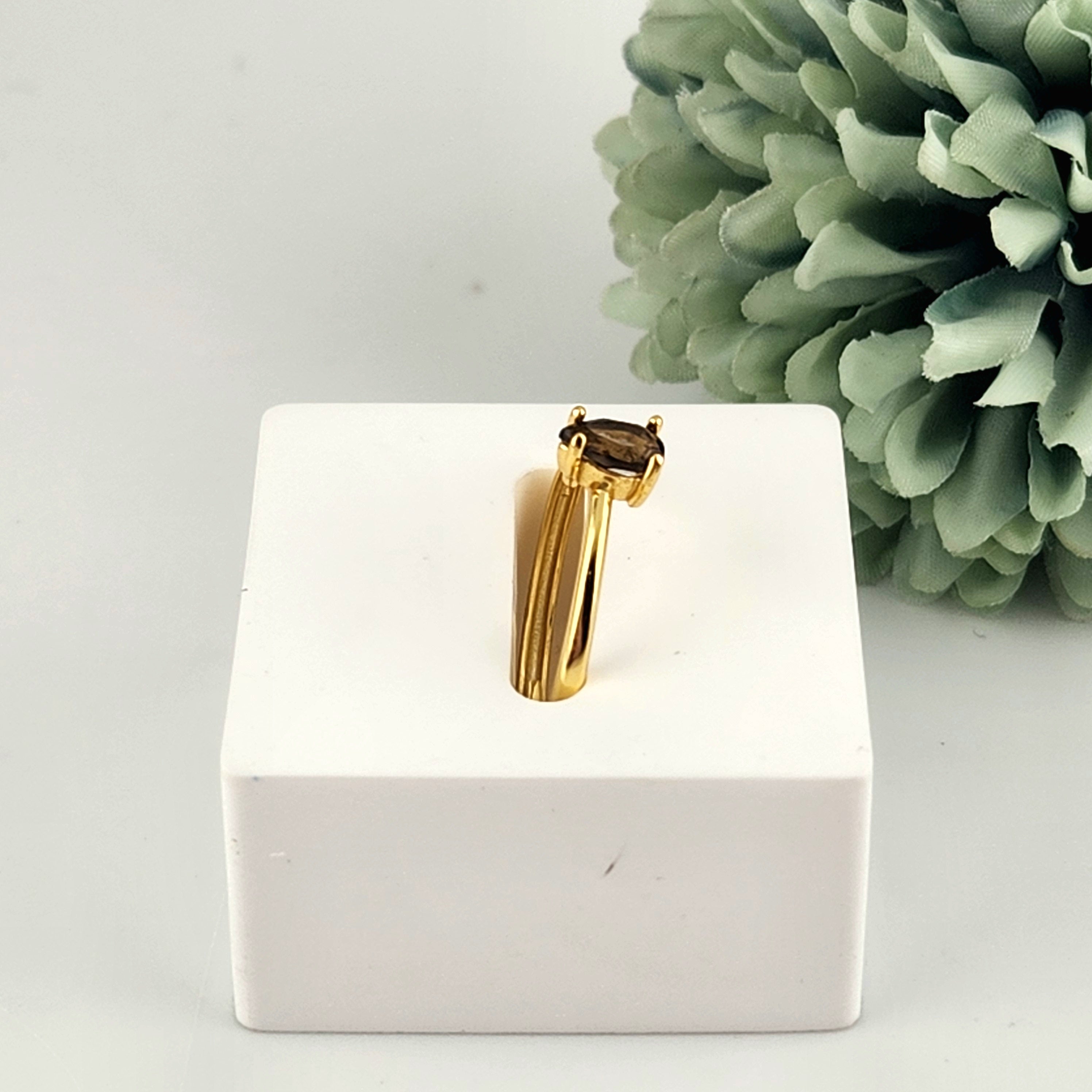 Smokey Quartz Gold Ring - Adjustable S925