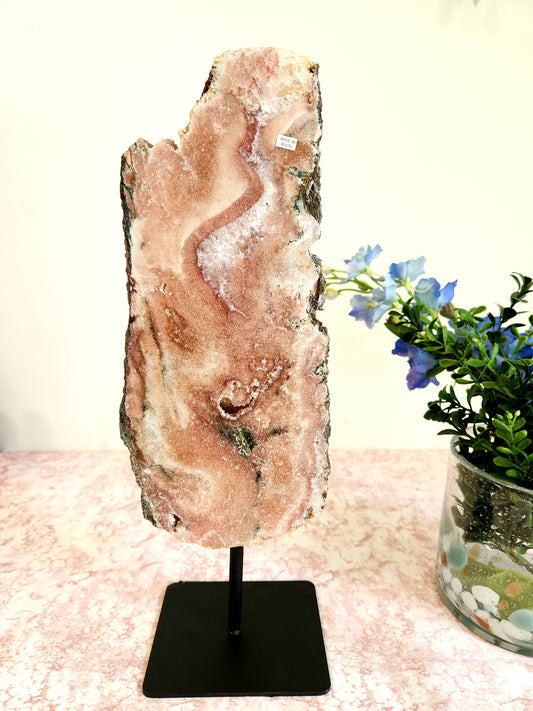 Pink Amethyst Slab on Custom Stand - "Ruby"