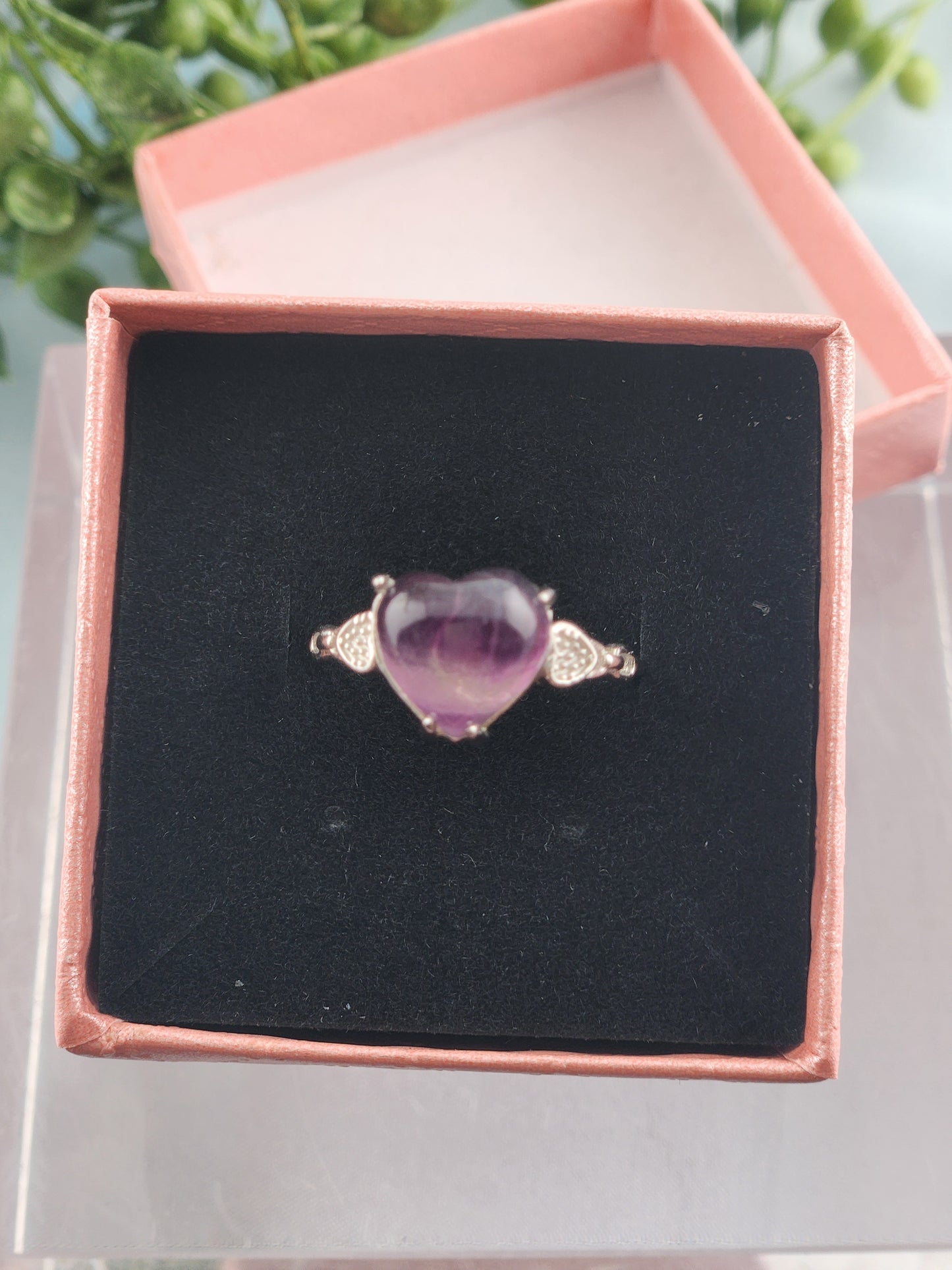 Rainbow Fluorite Heart Shaped Adjustable 925 Sterling Silver Ring