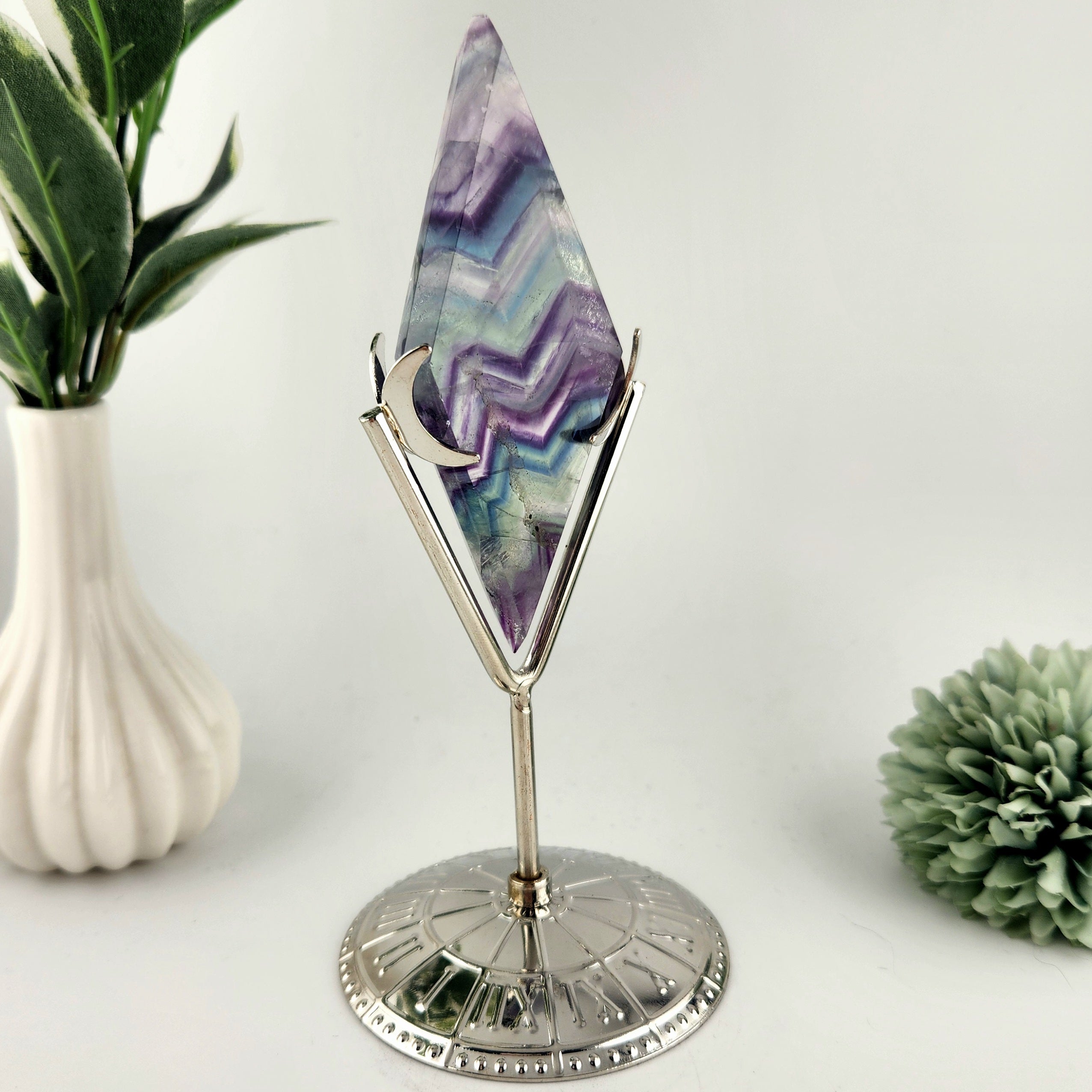 Fluorite Diamond On Silver Stand *Misfit - Irregular shape*