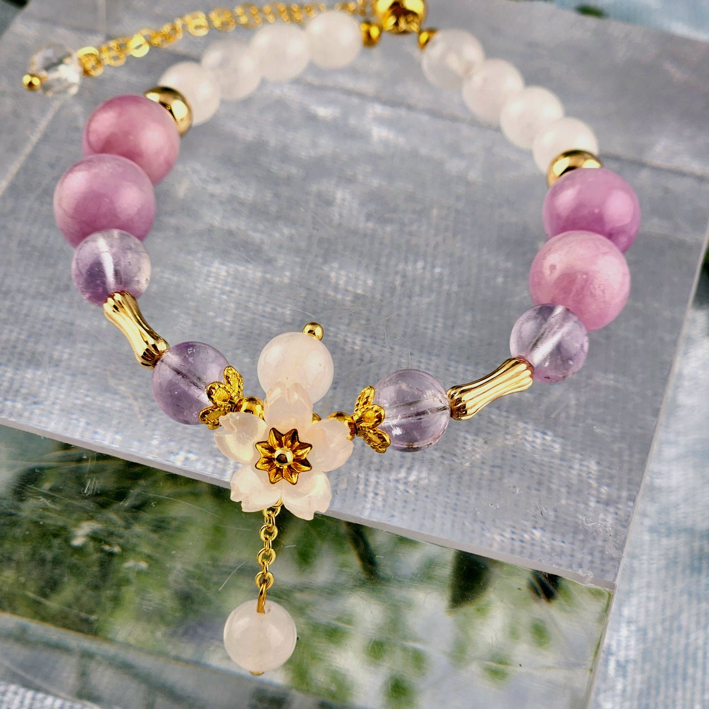 Kunzite + Amethyst + Clear Quartz Bracelet