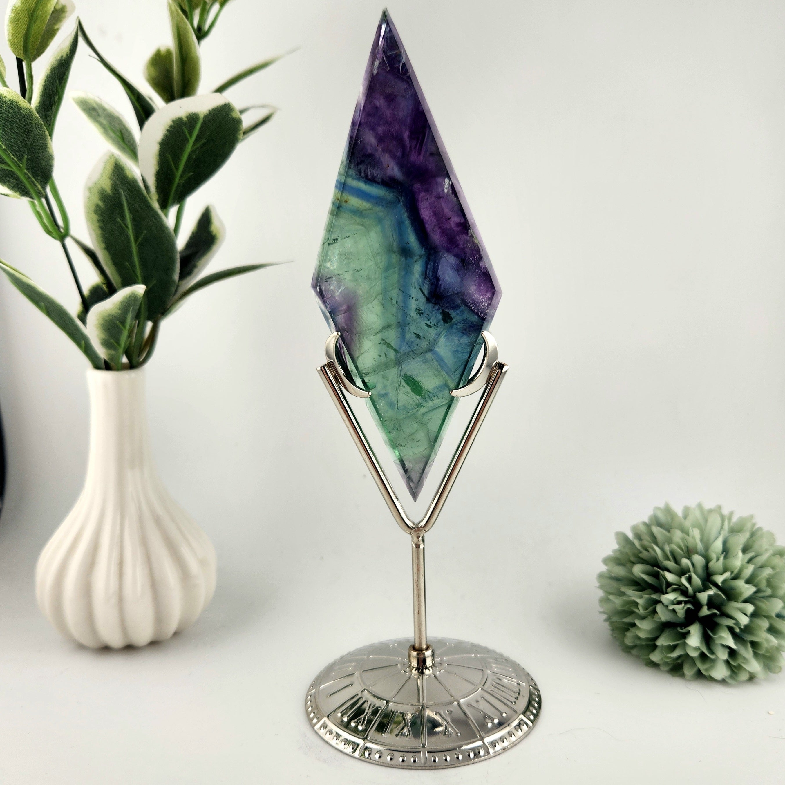Fluorite Diamond On Silver Stand *Misfit - small chip*