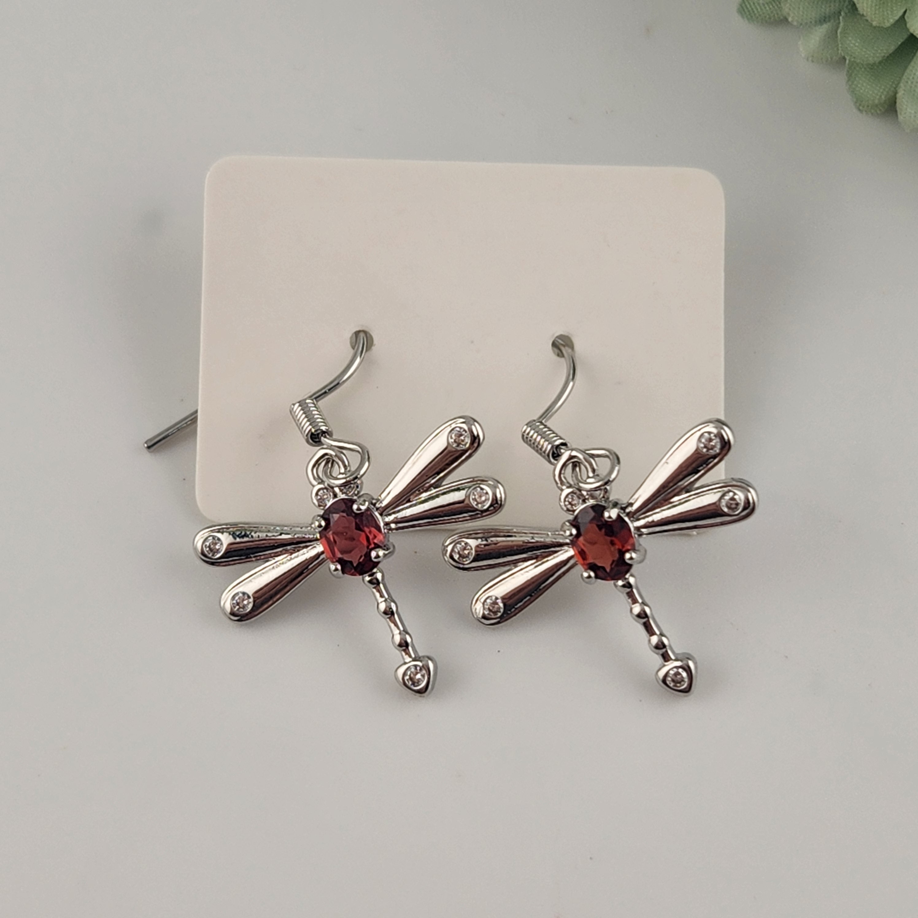 Garnet Dragonfly S925 Earrings