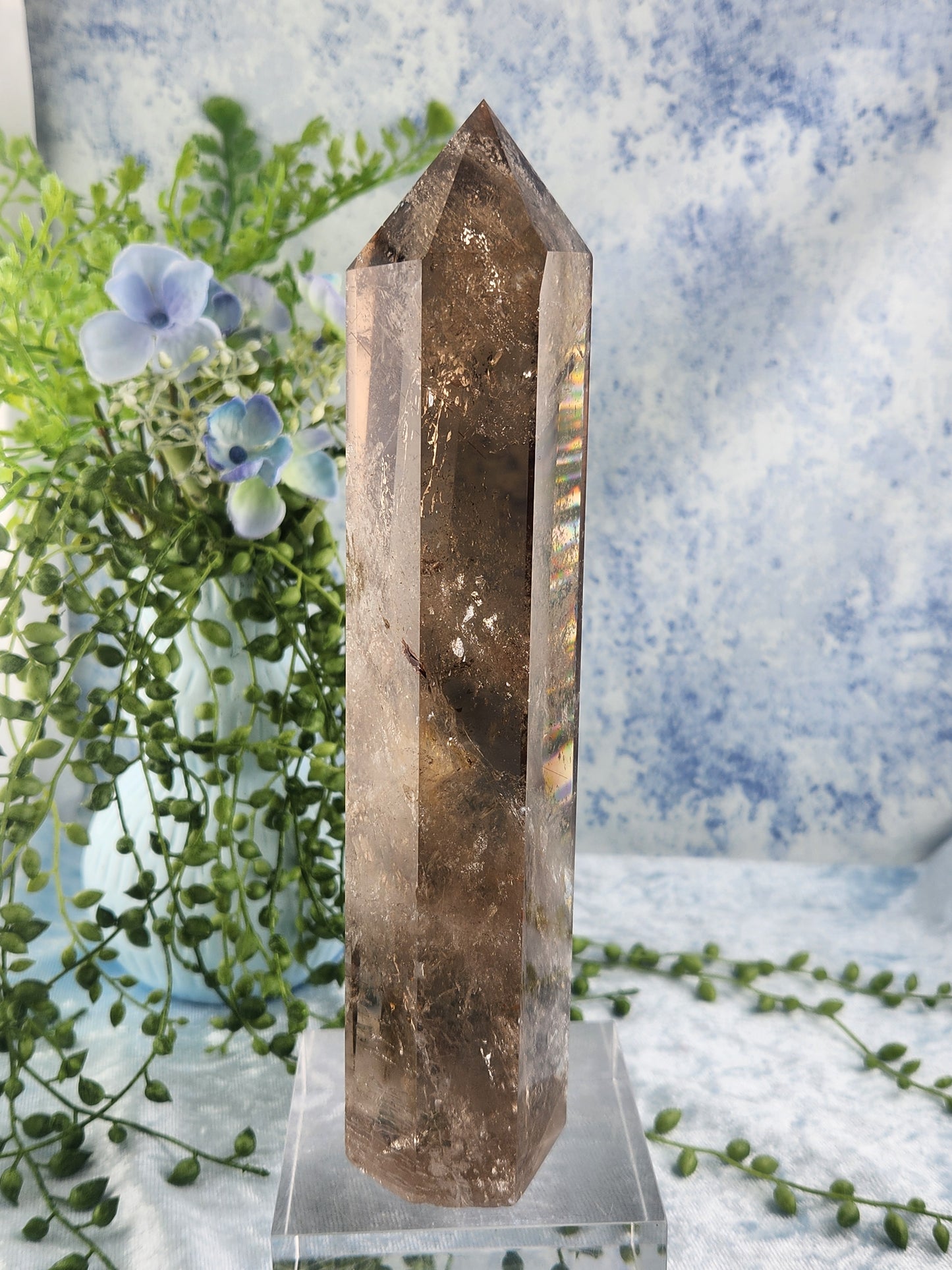 Gold Rutile in Smokey Quartz Tower