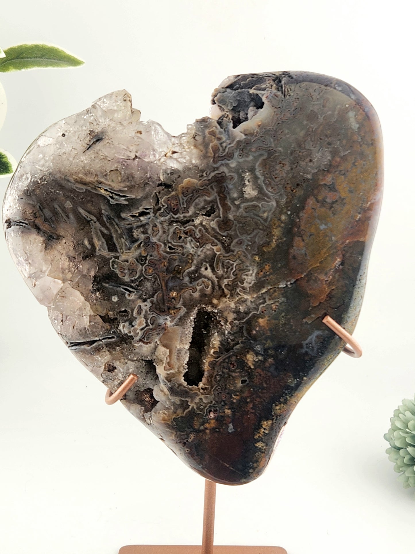 Jasper with Quartz Slab on Custom Gold Stand