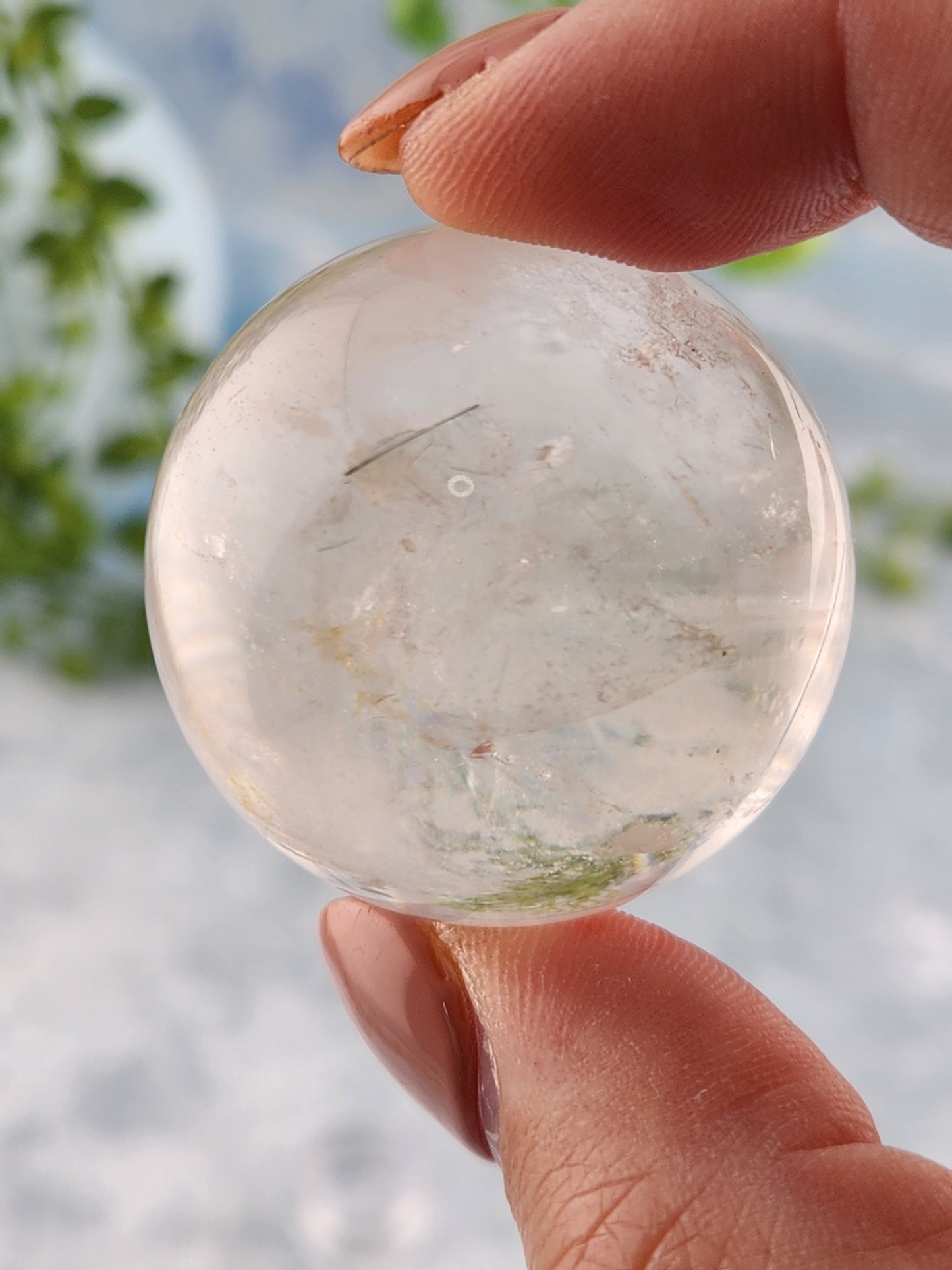 Black Rutile in Clear Quartz Sphere