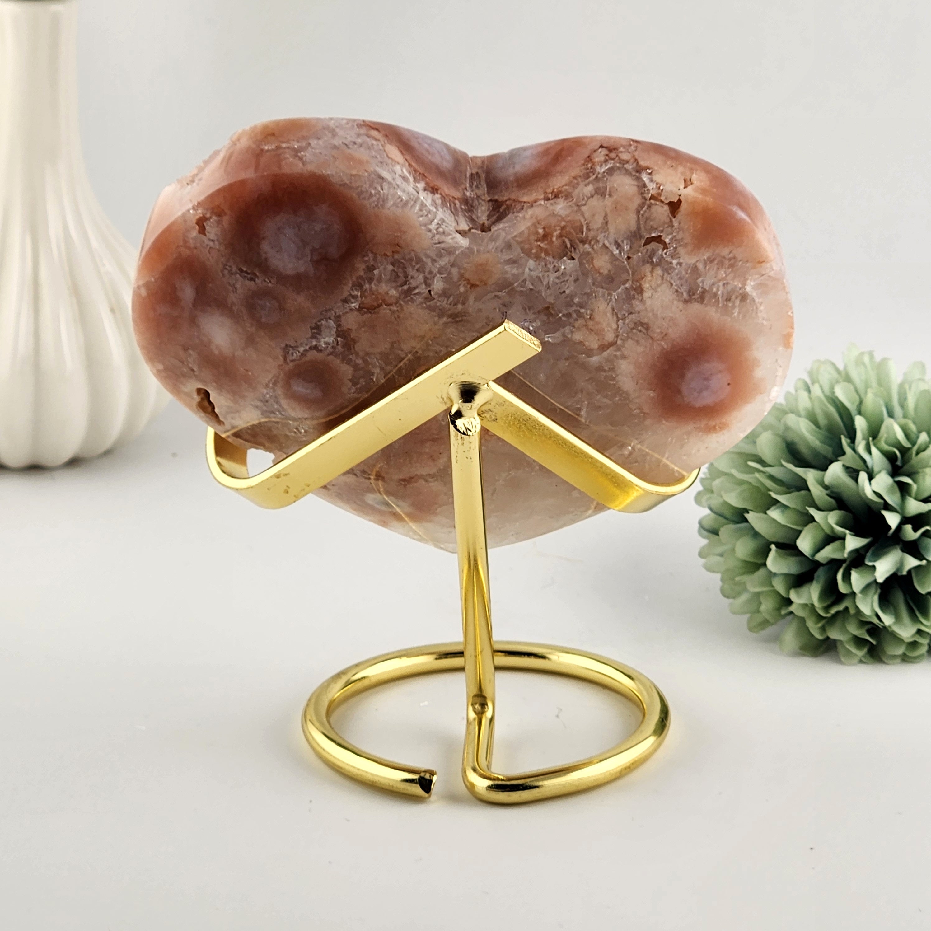 Pink Flower Agate Heart