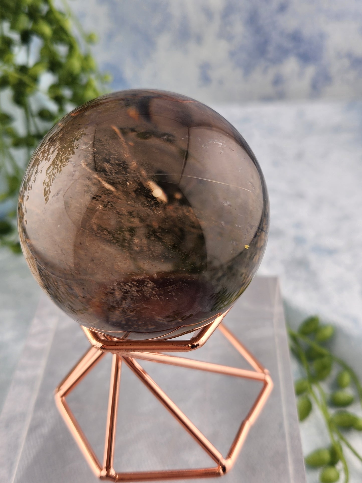 Gold Rutile In Smokey Quartz Sphere