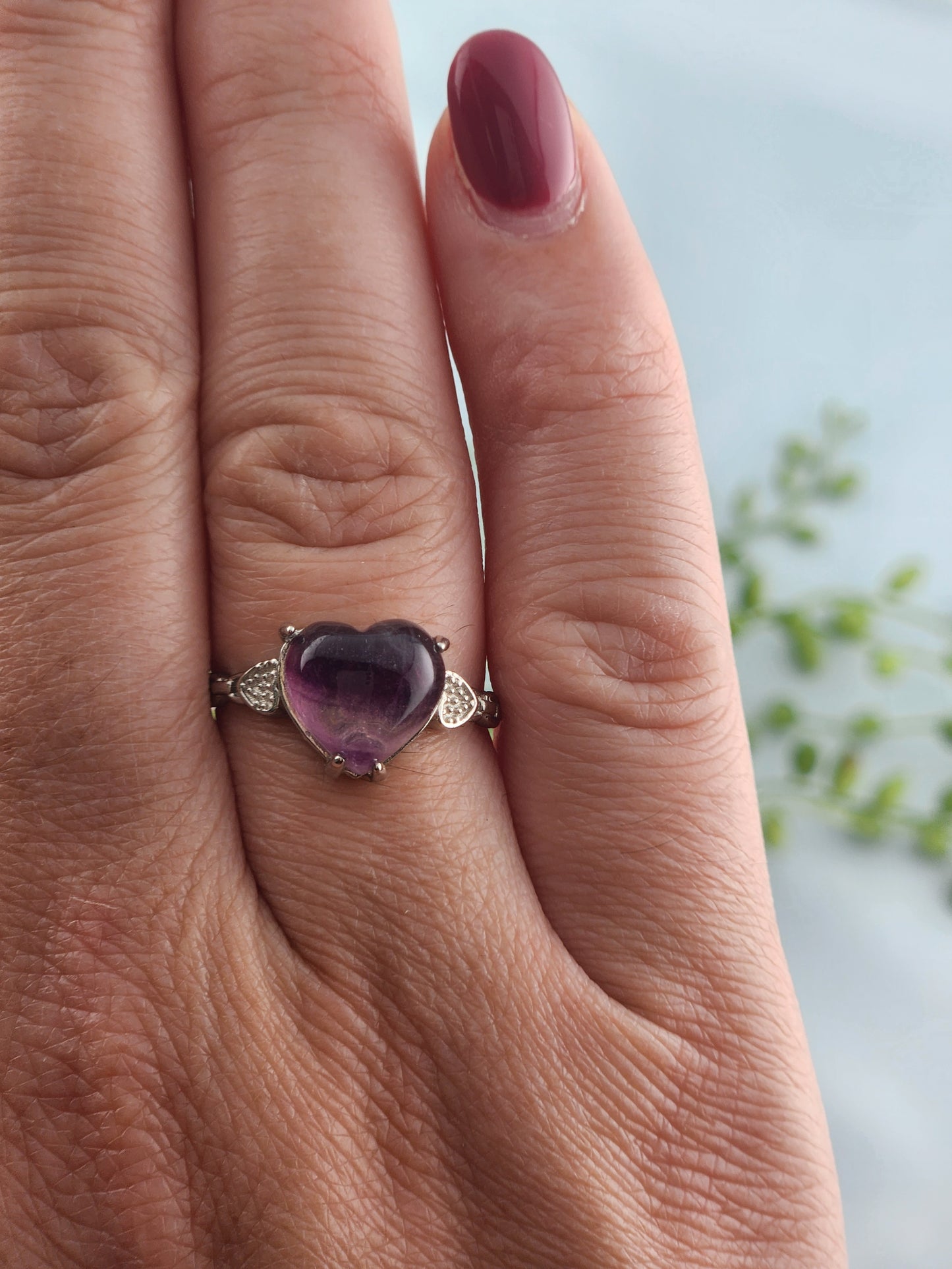 Rainbow Fluorite Heart Shaped Adjustable 925 Sterling Silver Ring