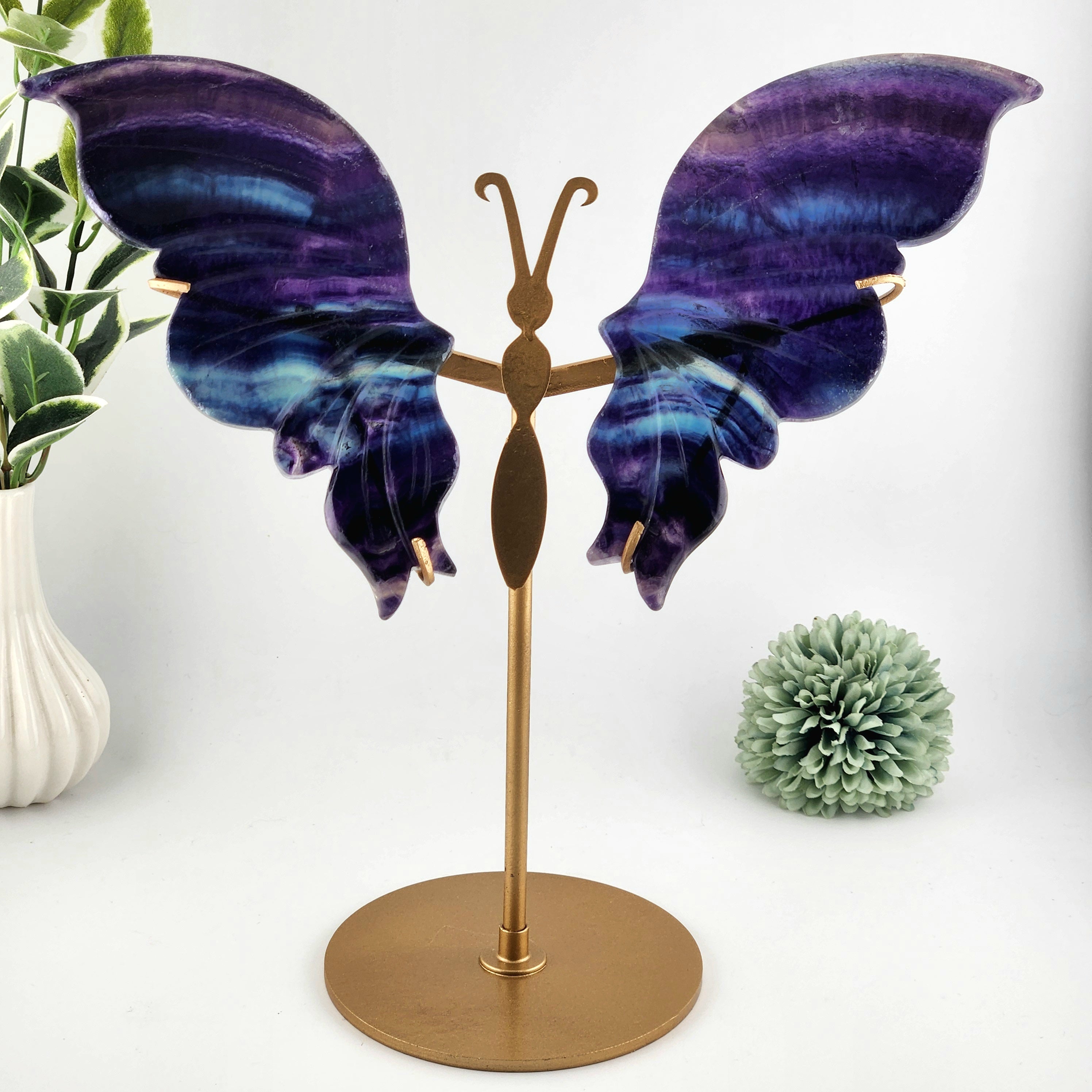 Fluorite Butterfly Wings On Custom Gold Stand