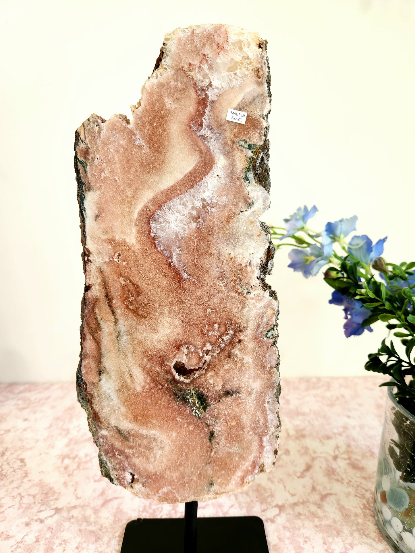 Pink Amethyst Slab on Custom Stand - "Ruby"