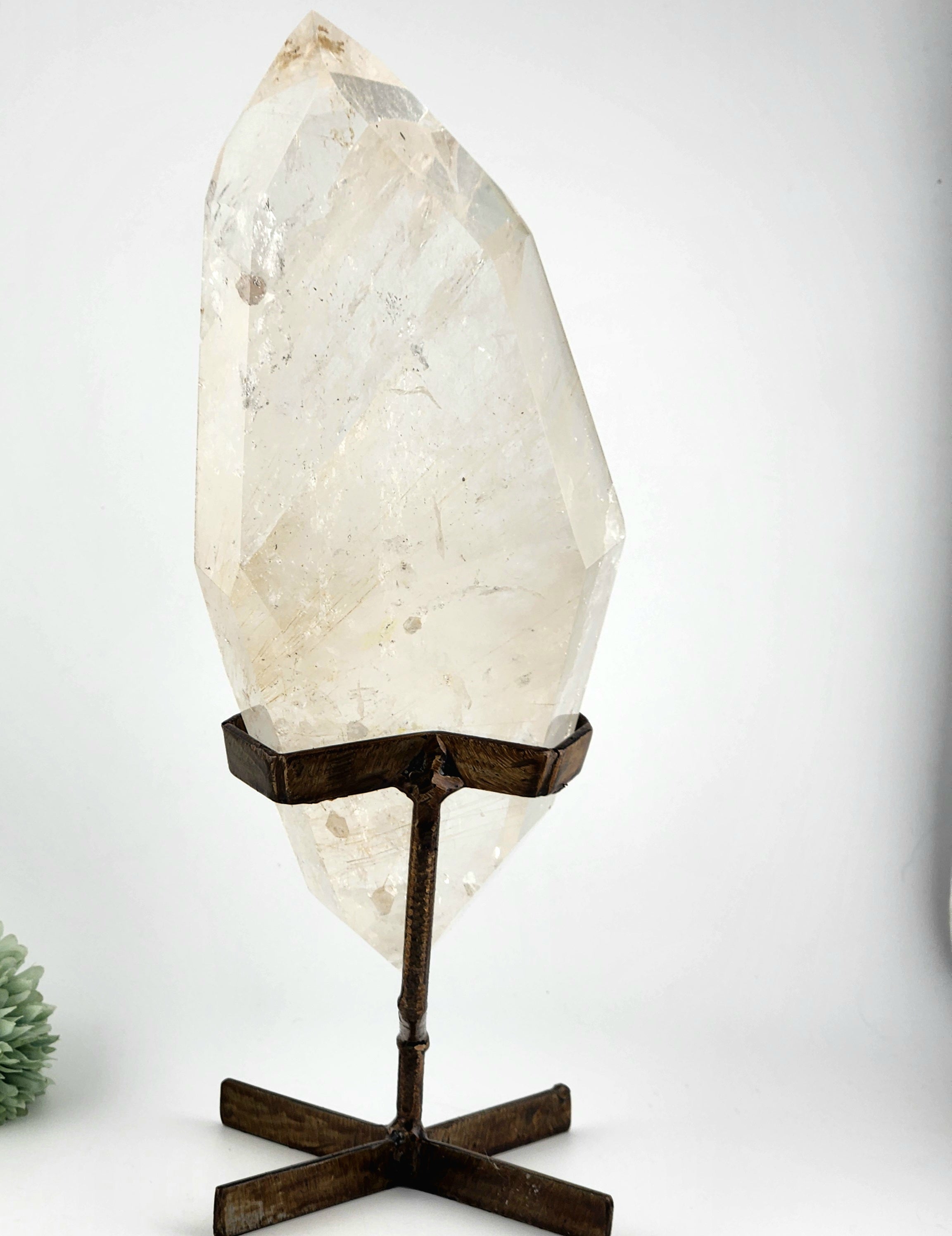 Gold Rutile Clear Quartz Statement Freeform On Custom Stand