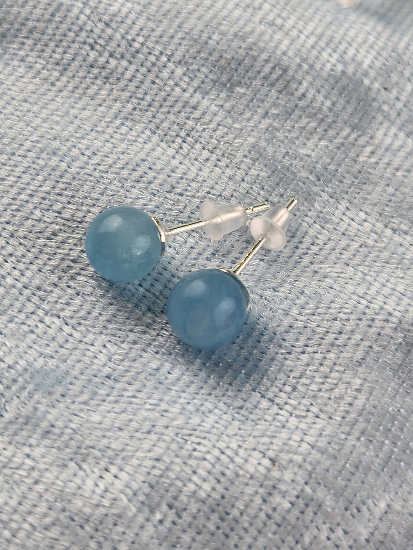 Aquamarine Stud Earrings - Sterling Silver 925