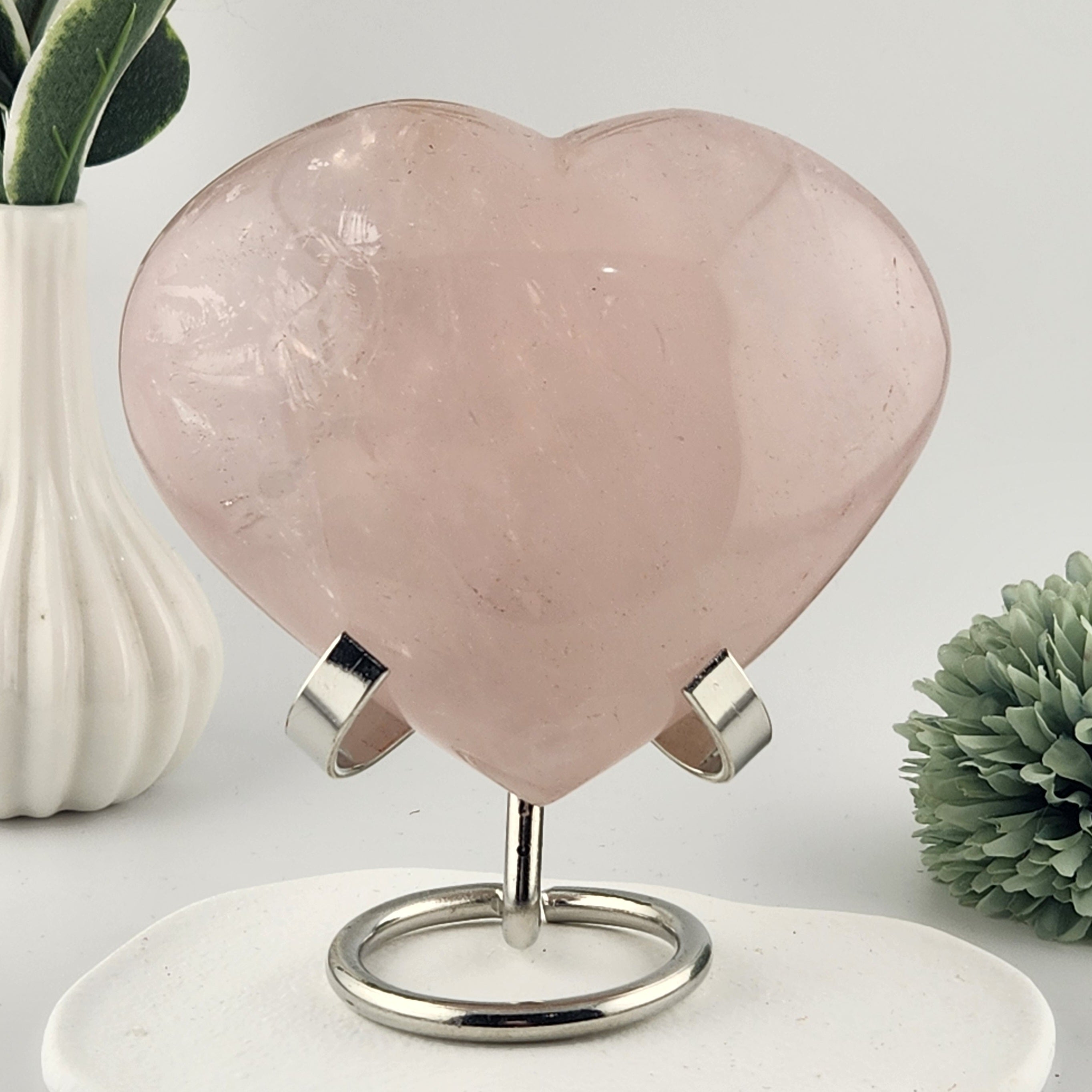 Rose Quartz Heart On Silver Stand