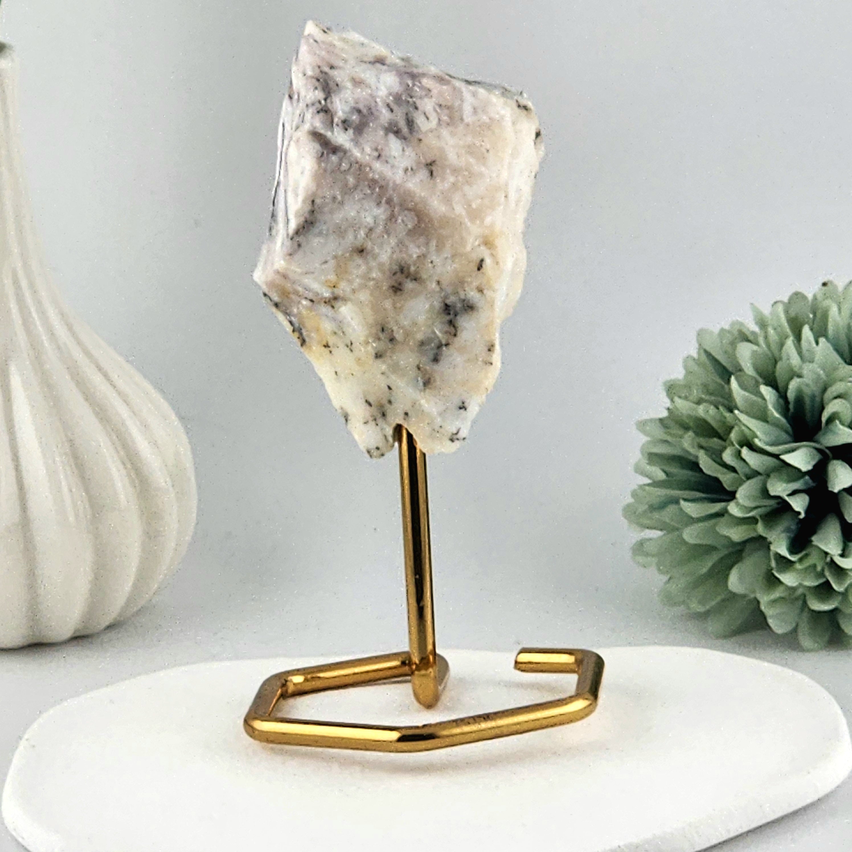 Dendritic Opal Raw On Gold Stand